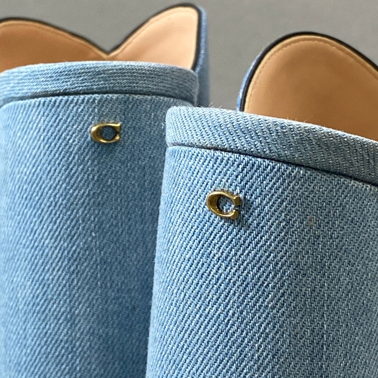 1h1 《美品》 COACH コーチ チャンキーヒール 3パターン デニムサンダル G3618 23.5cm インディゴ ブルー シューズ DENIM 夏k02i