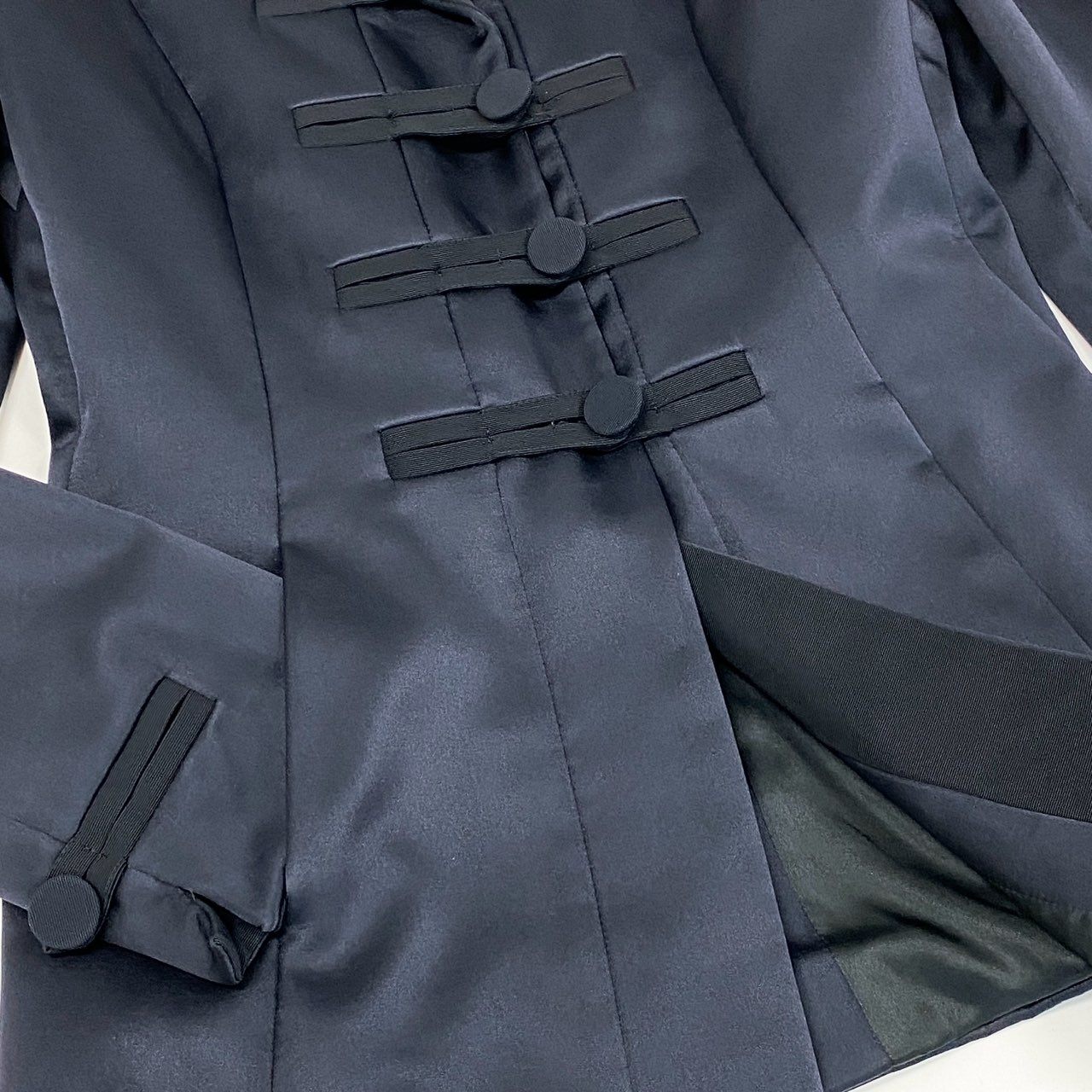 31d11 イタリア製 GIORGIO ARMANI ジョルジオアルマーニ チャイナデザイン ジャケット ブレザー サイズ42 光沢ネイビー レディース