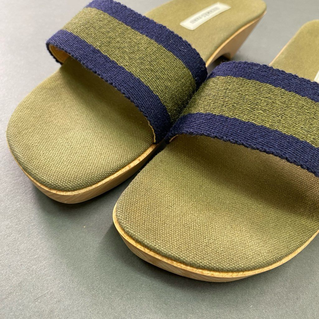 6d6 《美品》 HERMES エルメス マルジェラ期 フールトゥ サンダル 35 カーキ キャンバス エールライン ウッド シューズ スペイン製 夏