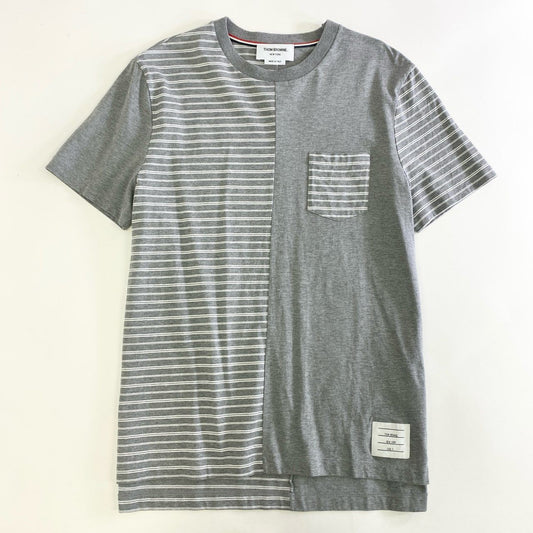 52k9 《備品》 THOM BROWNE トムブラウン ハーフボーダー Tシャツ 3 グレー カットソー イタリア製 トリコロール