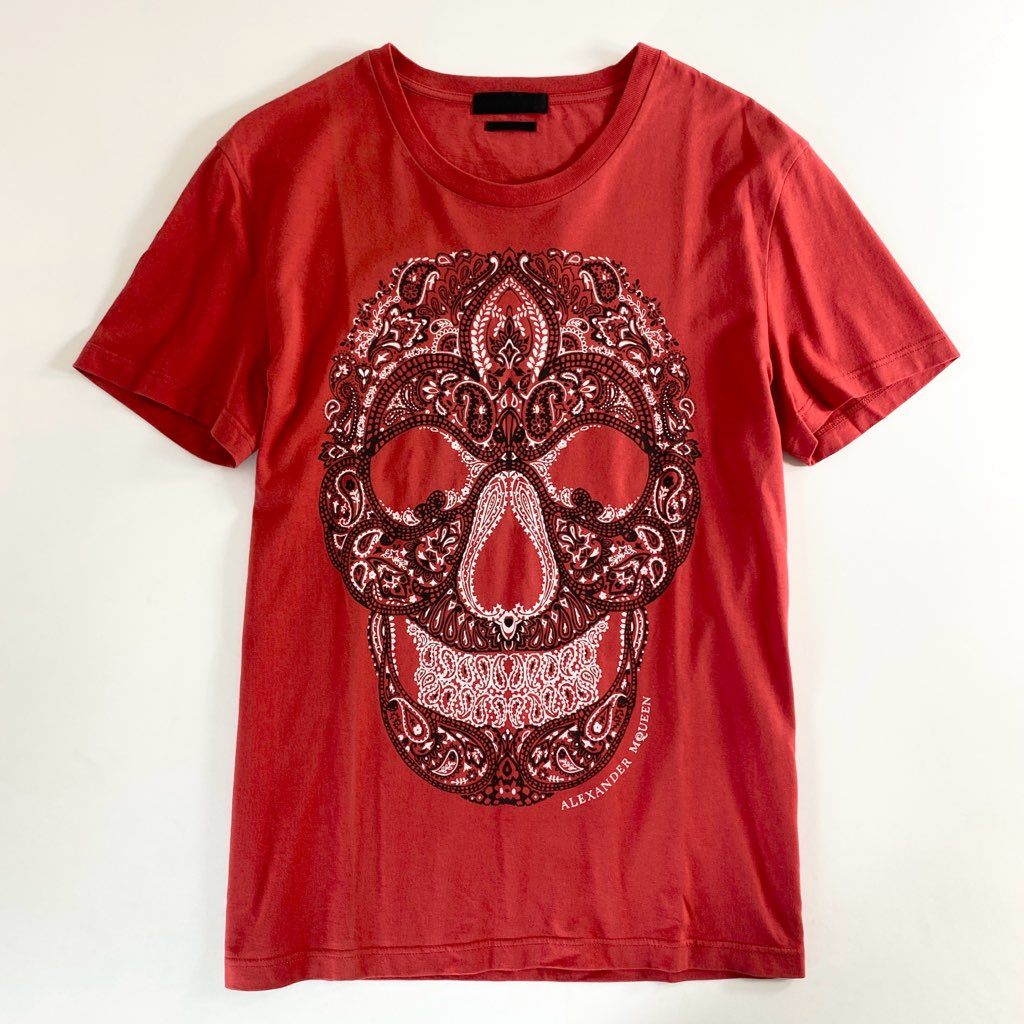 12e23 イタリア製 Alexander McQueen アレキサンダーマックイーン Tシャツ カットソー スカルプリント 174981 レッド コットン 春夏