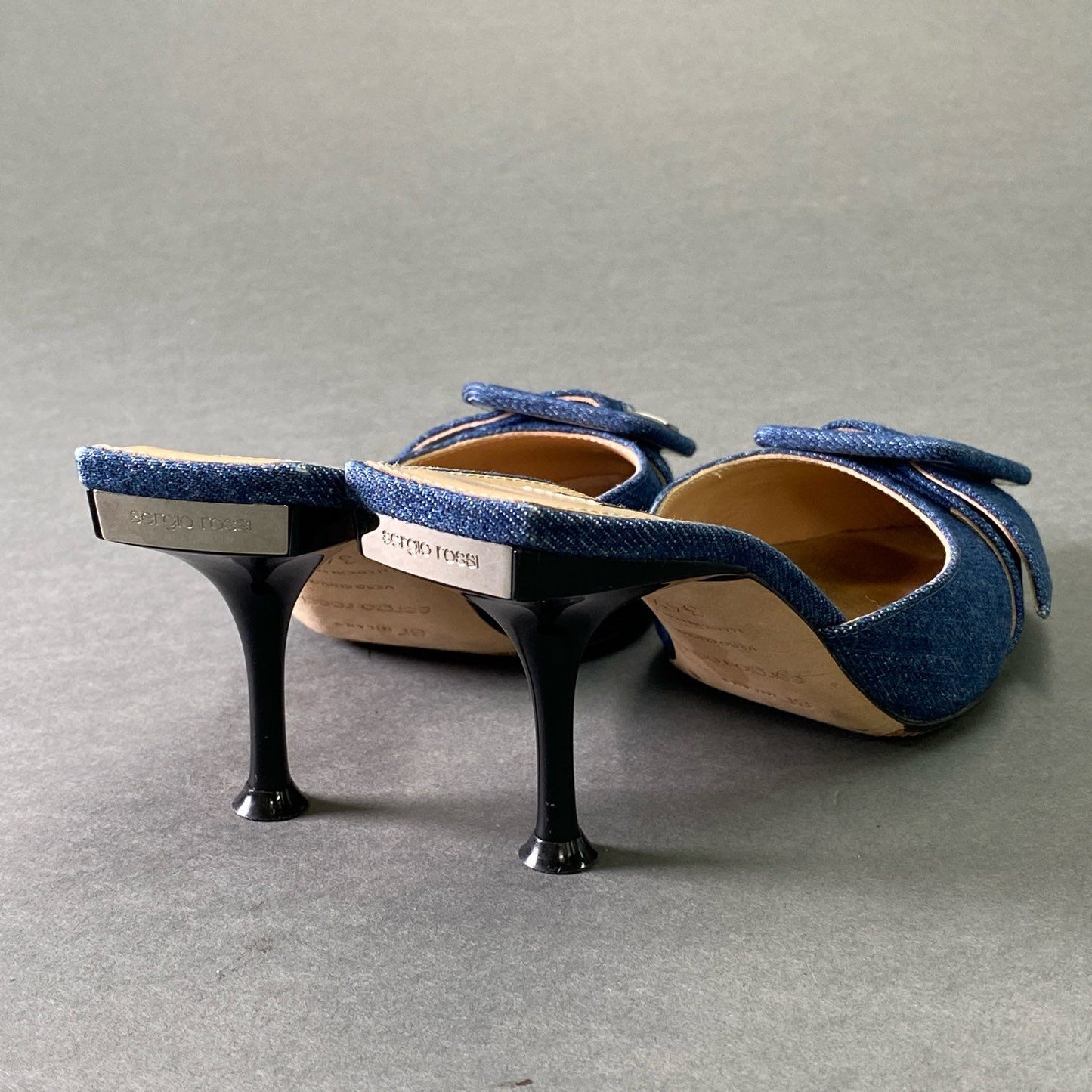 4e5 sergio rossi セルジオロッシ SR1 デニム バックル ミュール パンプス 34 1/2 ブルー DENIM イタリア製 サンダル レディース 女性用 シューズ 靴
