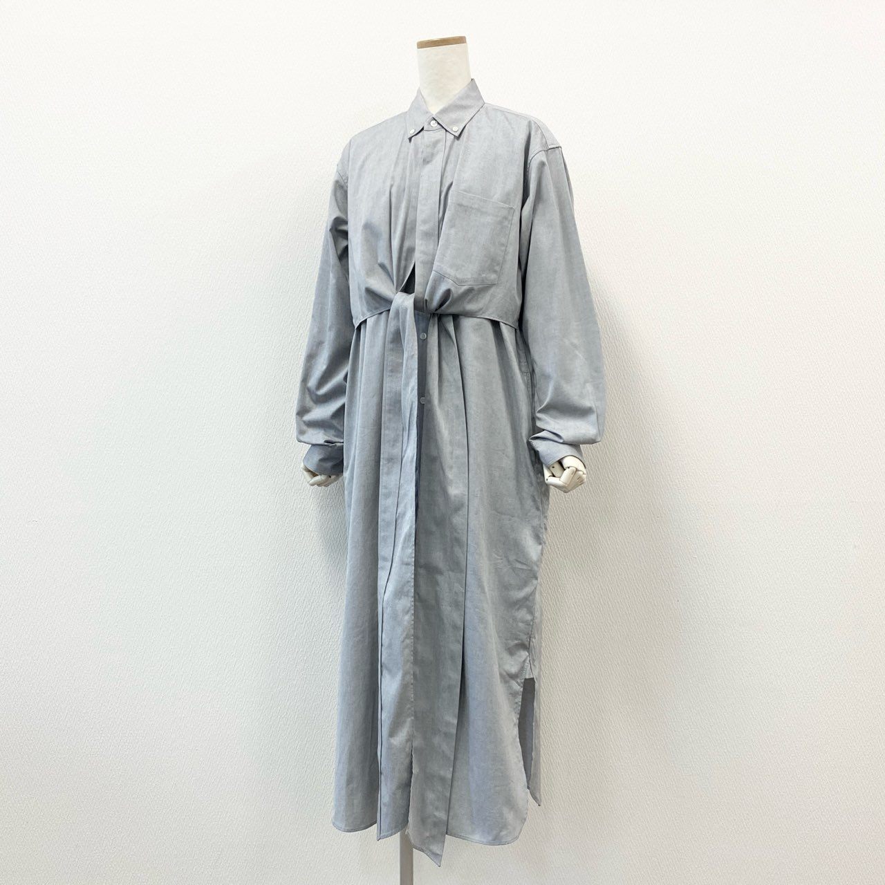 56f5 《未使用品》タグ付 FUMIKA UCHIDA フミカウチダ オックスフォードカシュクールワンピース 長袖シャツワンピース ドレス FU-N-SH005 36 グレー コットン