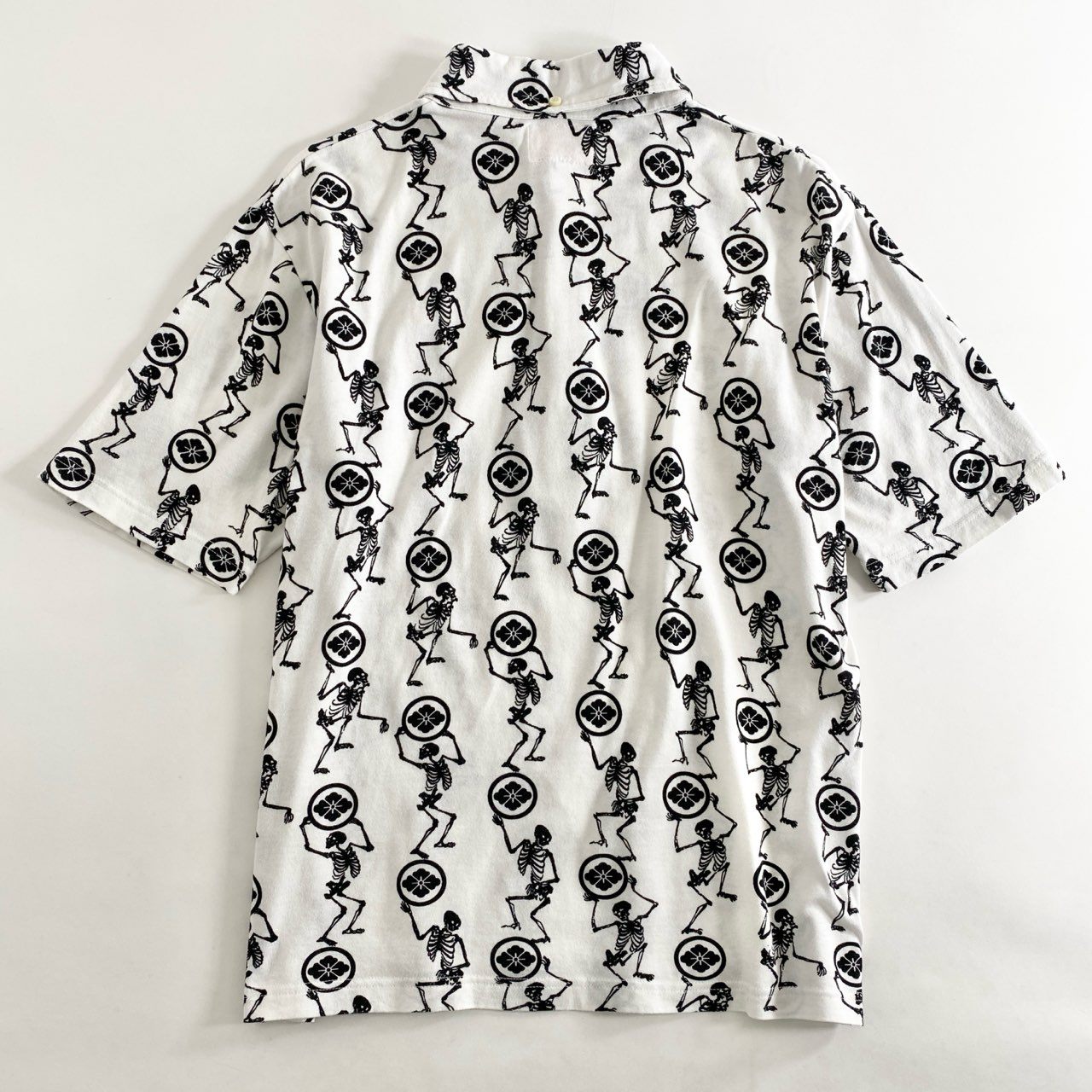 40i13 EVISU エヴィス 半袖ポロシャツ トップス 家紋/スカル 髑髏 カモメ刺繍 サイズ2 ホワイト×ブラック コットン メンズ
