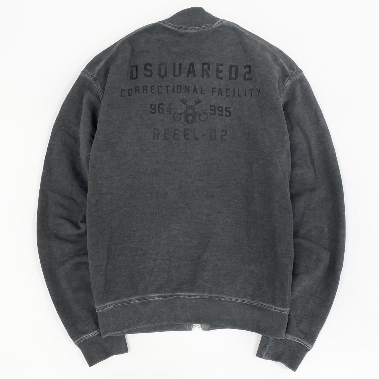 12b19 DSQUARED2 ディースクエアード ウィンテージウォッシュ コットンジャケット ブルゾン イタリア製 ダブルジップ◎ バックプリント◎ メンズ S ダークグレー 綿100