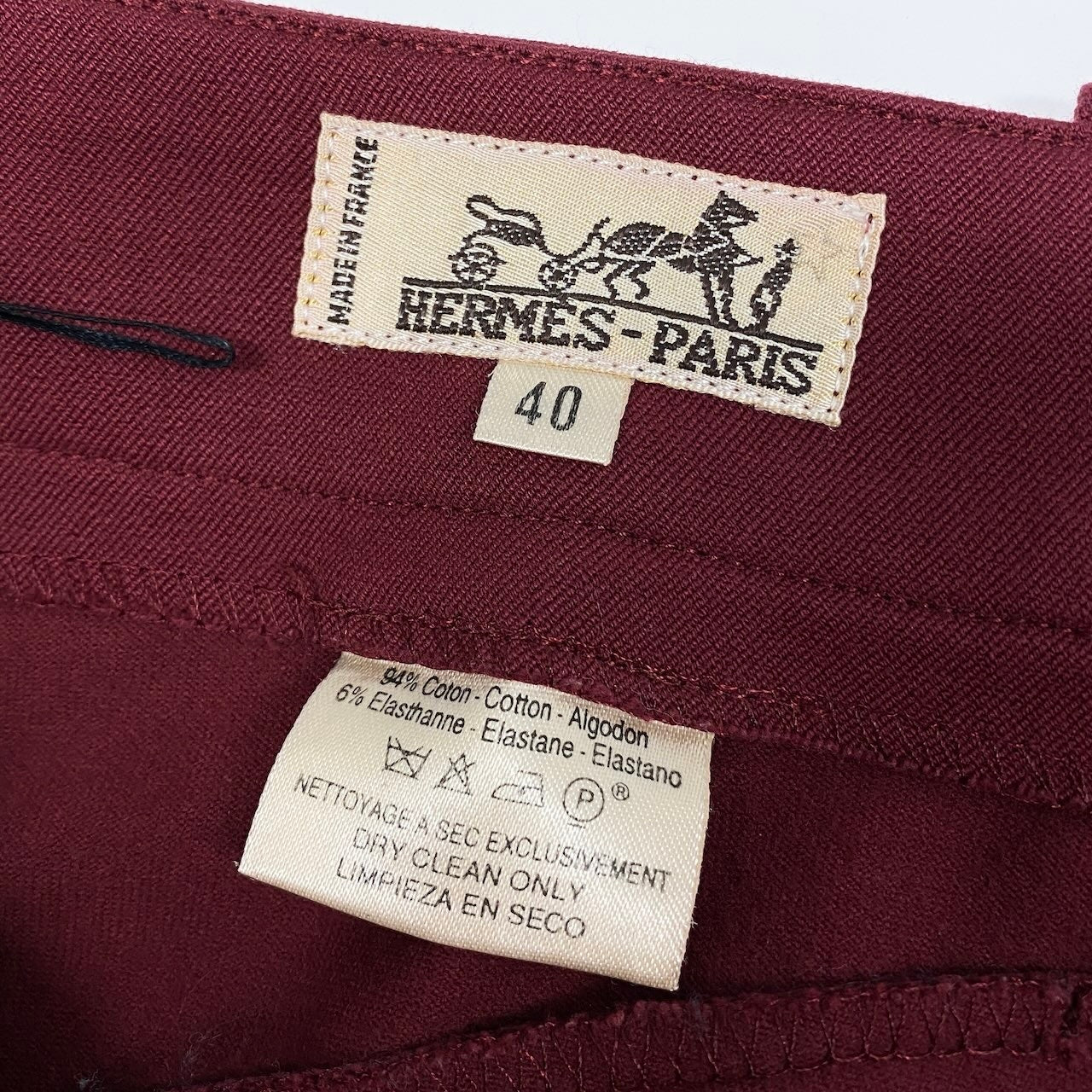 65d16 HERMES エルメス ジョッキーパンツ ジョッパーズ ロング ボトムス 伸縮ストレッチ サイズ40 ボルドー レディース 女性用u02t