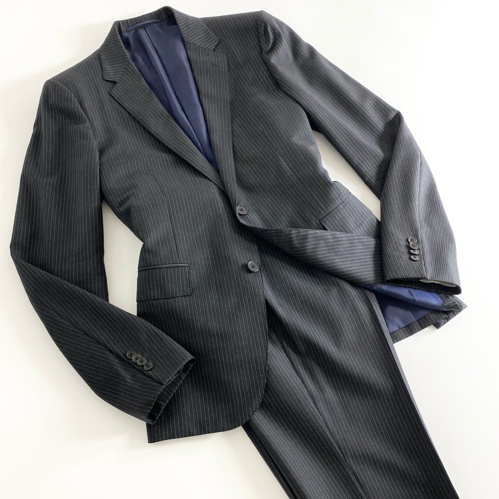 22d10 UNITED ARROWS ユナイテッドアローズ 伊製カノニコ生地 シングルスーツ セットアップ ビジネススーツ グレー ストライプ ウール100% メンズ 紳士服