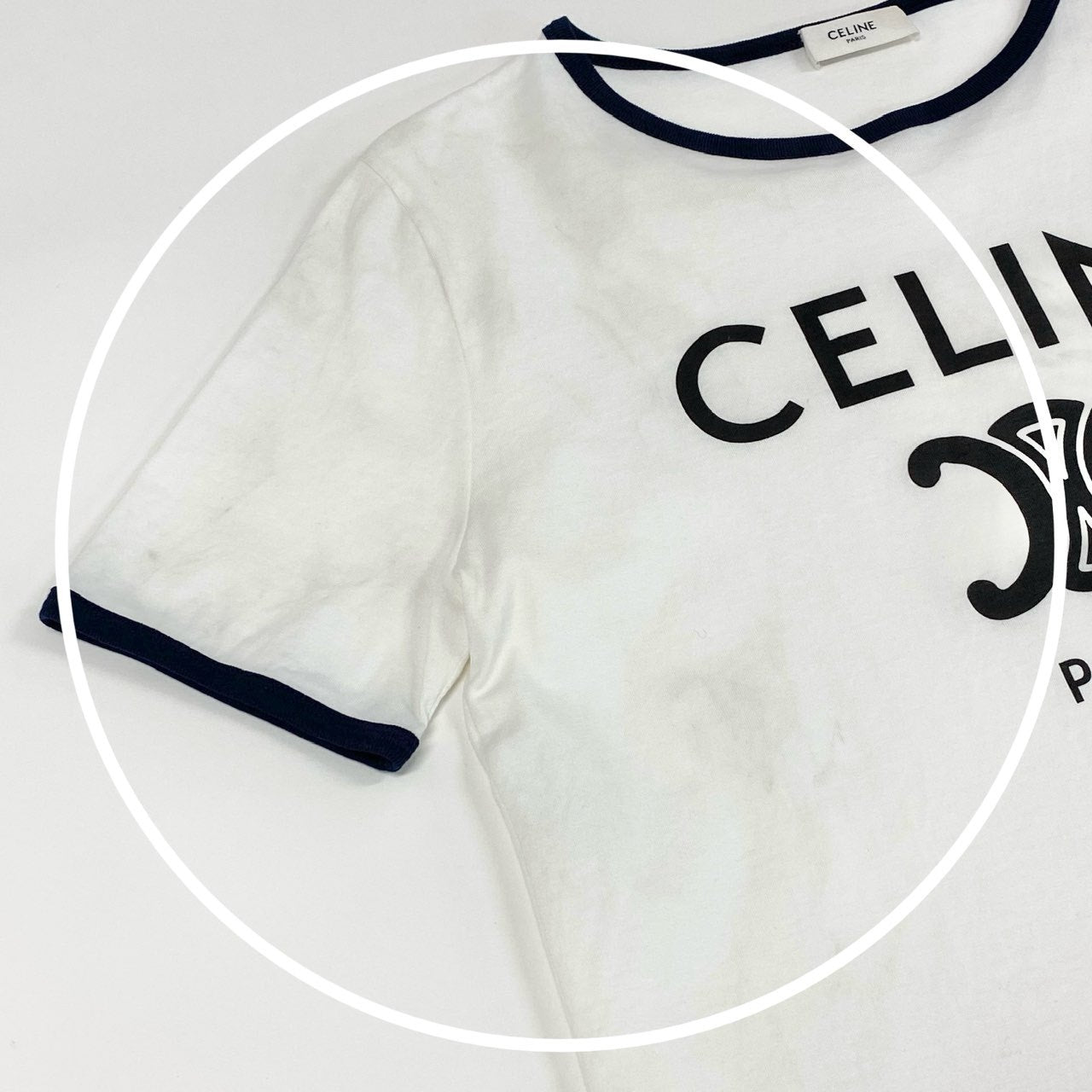 8d2 CELINE セリーヌ トリオンフ プリント クラシック Tシャツ カットソー トップス 2X872671Q M ホワイト ネイビー コットン100% レディース フランス製