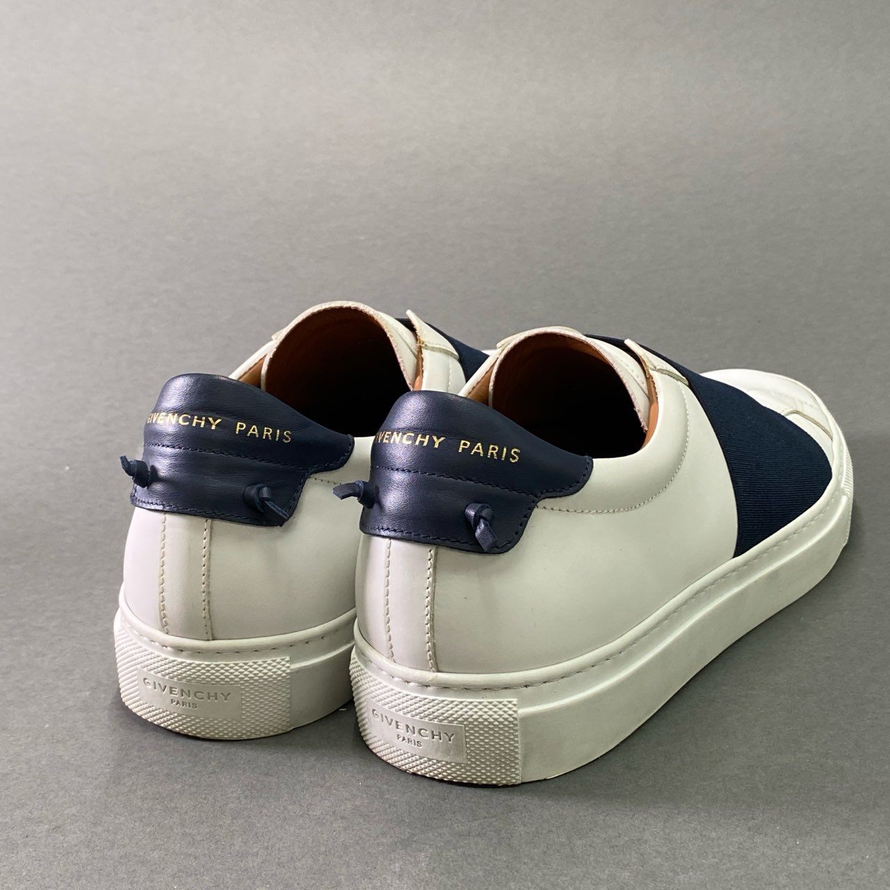 4e30 GIVENCHY ジバンシー エラスティックストラップスニーカー ローカットスニーカー シューズ スリッポン サイズ40 ホワイト ブルー レザー メンズ