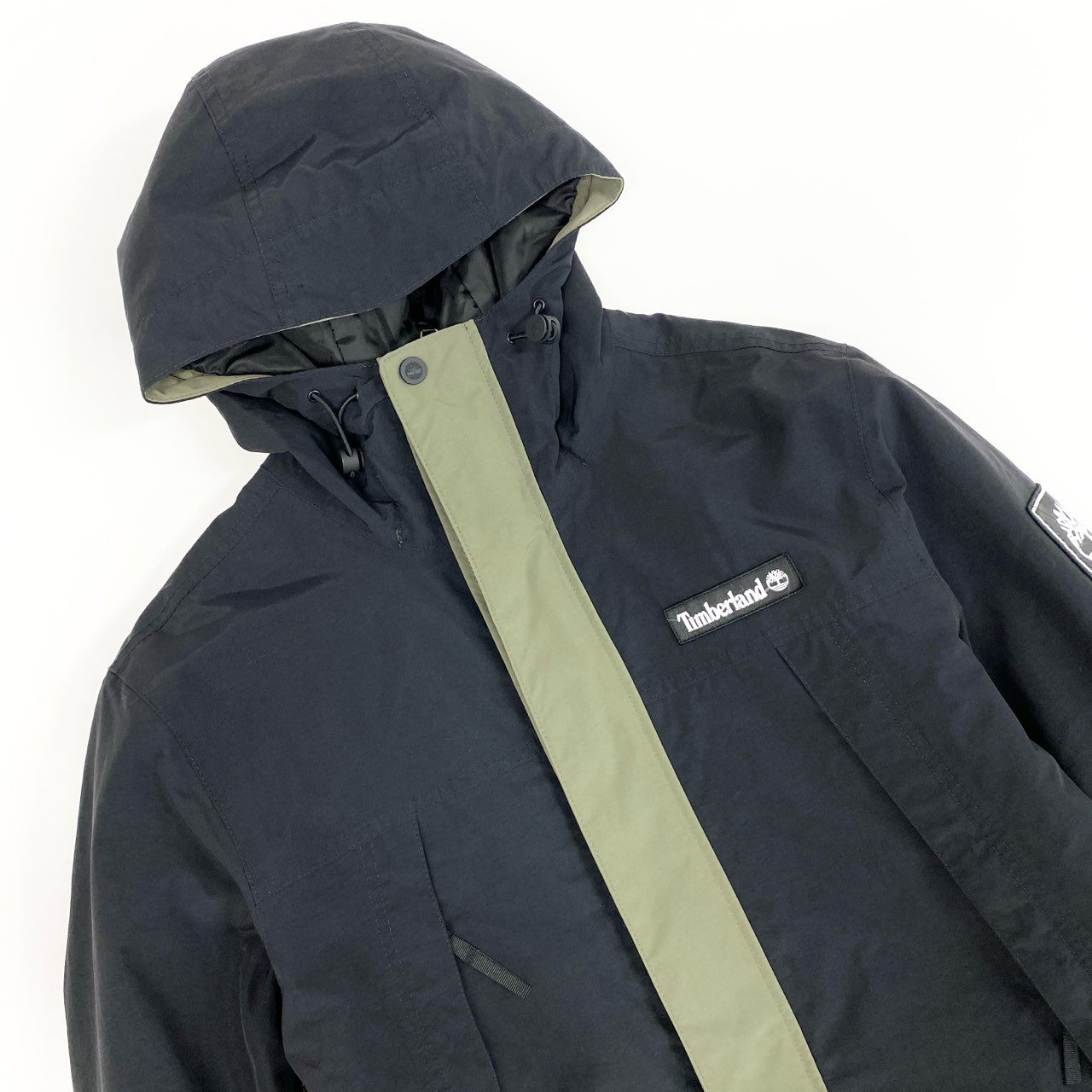 59h28 Timberland ティンバーランド WATER PROOF レインウェア マウンテン ガイド ジャケット ロゴワッペン スノボ TB0A2ADZ S 170 カーキ ブラック ナイロン メンズo07t