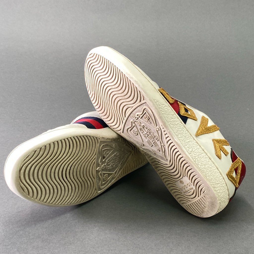 8e18 GUCCI グッチ エンブロイダリー LOVED スニーカー 34 1/2 ホワイト レザー シューズ イタリア製
