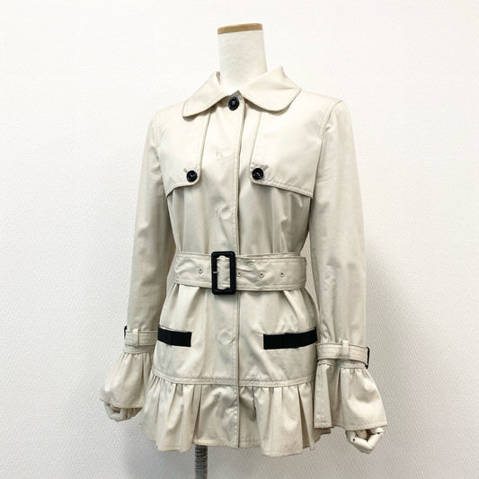 52d18 D&G DOLCE&GABBANA ドルチェアンドガッバーナ ステンカラーコート フリル ショートコート ジャケット スプリングコート 40 ベージュ コットン