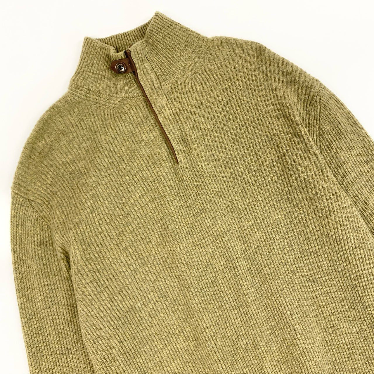 5i12 《美品》 Ermenegildo Zegna エルメネジルドゼニア ハイネック ニット セーター トップス レザーチンストラップ 48/S グリーン カシミヤ メンズu02t