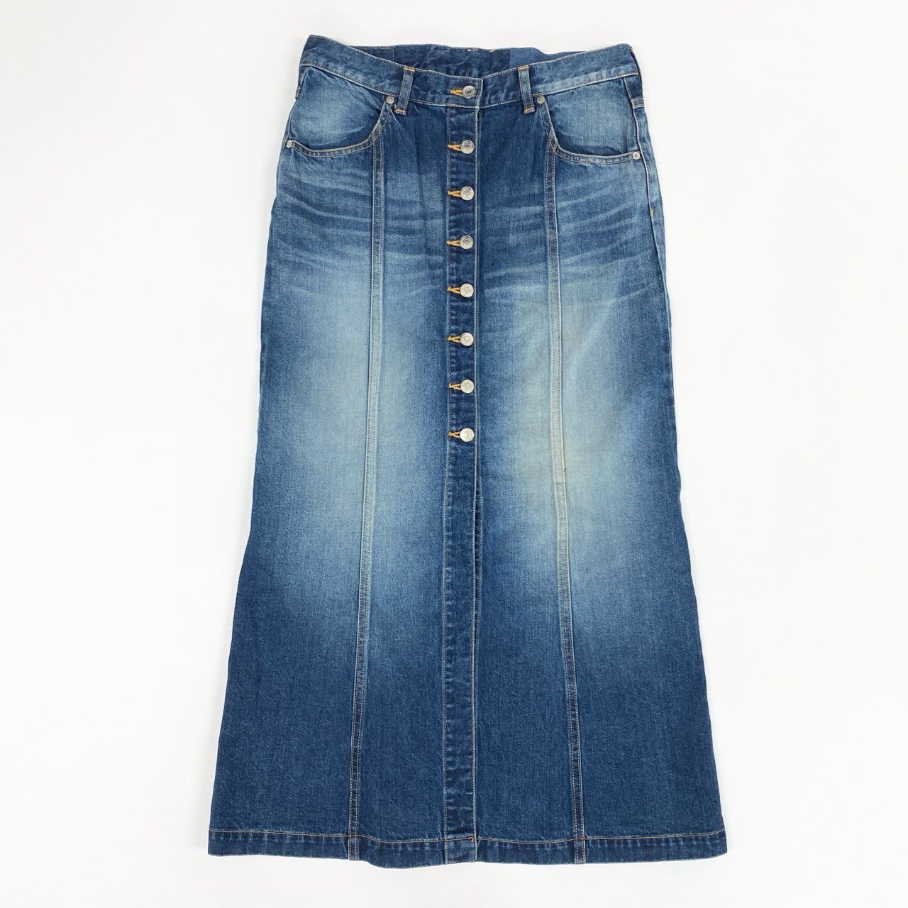 58k27 《極美品》 lucien pellat-finet ルシアンペラフィネ デニムスリットスカート ロングスカート フロントボタン ドクロ ペイント G10LP1146 M ブルー コットン100