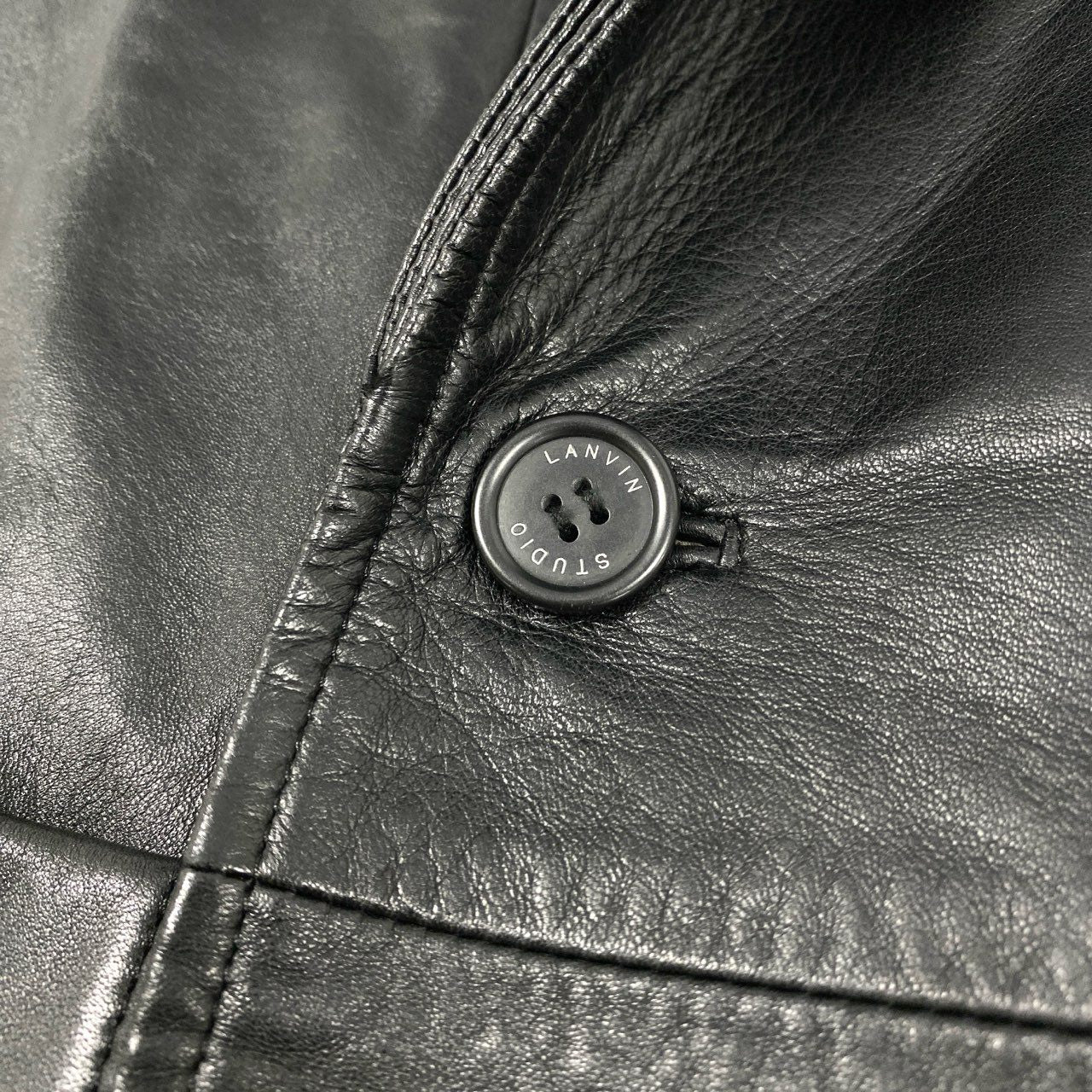 57h28 LANVIN ランバン ダブルプレスト ラムレザージャケット コート アウター 50 Lサイズ相当 ブラック 羊革 メンズo07t