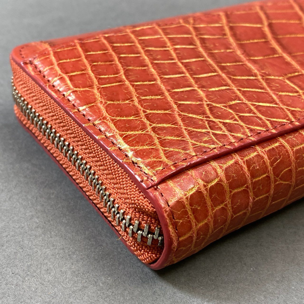 g31【美品】定価64,630円 Style Croco オレンジ系 クロコダイルレザー ラウンドジップ 長財布 ロングウォレット ユニセックス 本クロコ マットクロコk02i