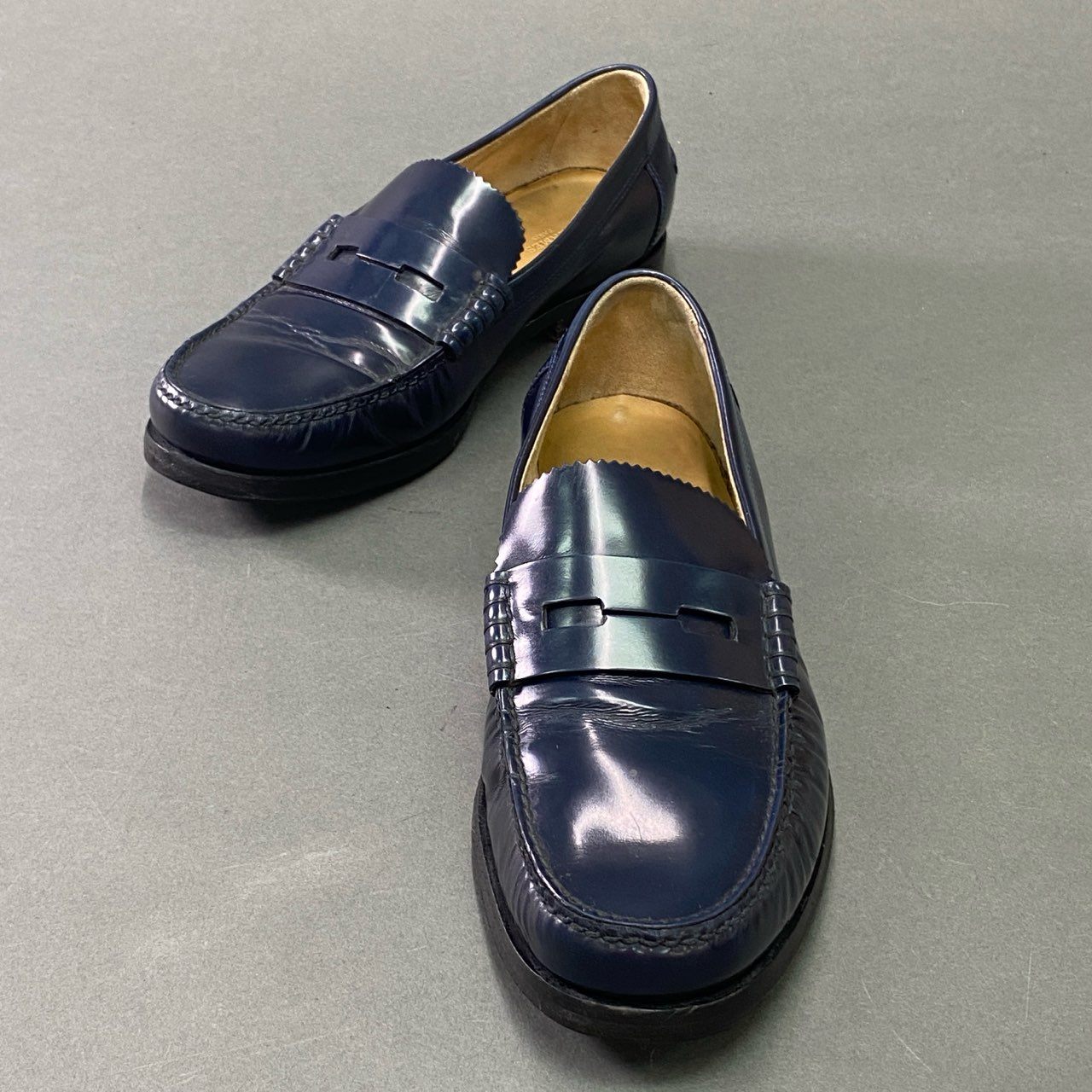 3b14 HERMES エルメス レザーローファー 40 1/2 ネイビー Leather 革靴 ビジネス フォーマル イタリア製