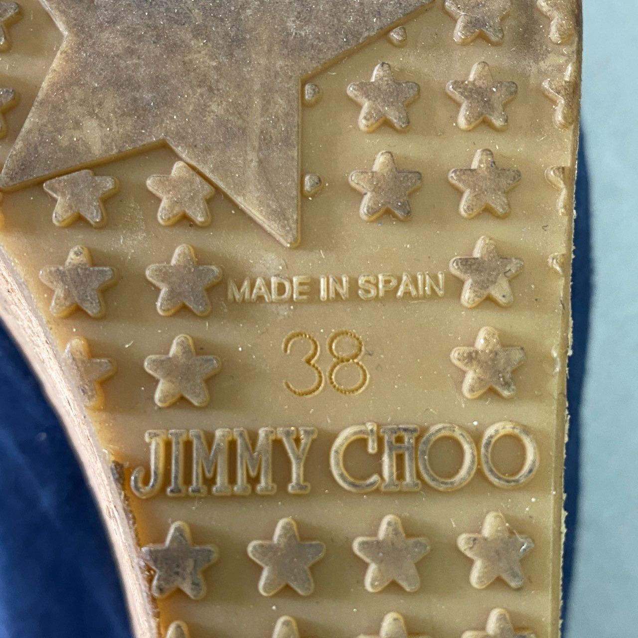 7d16 JIMMY CHOO ジミーチュウ ウェッジコルクソール スエードサンダル 38 ネイビー レザー シューズ イタリア製 夏
