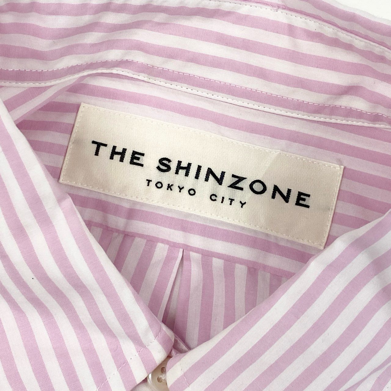 28d11 THE SHINZONE ザ シンゾーン 23SS オーバーサイズ ストライプシャツ RS ピンク ビッグシルエット ドロップショルダー