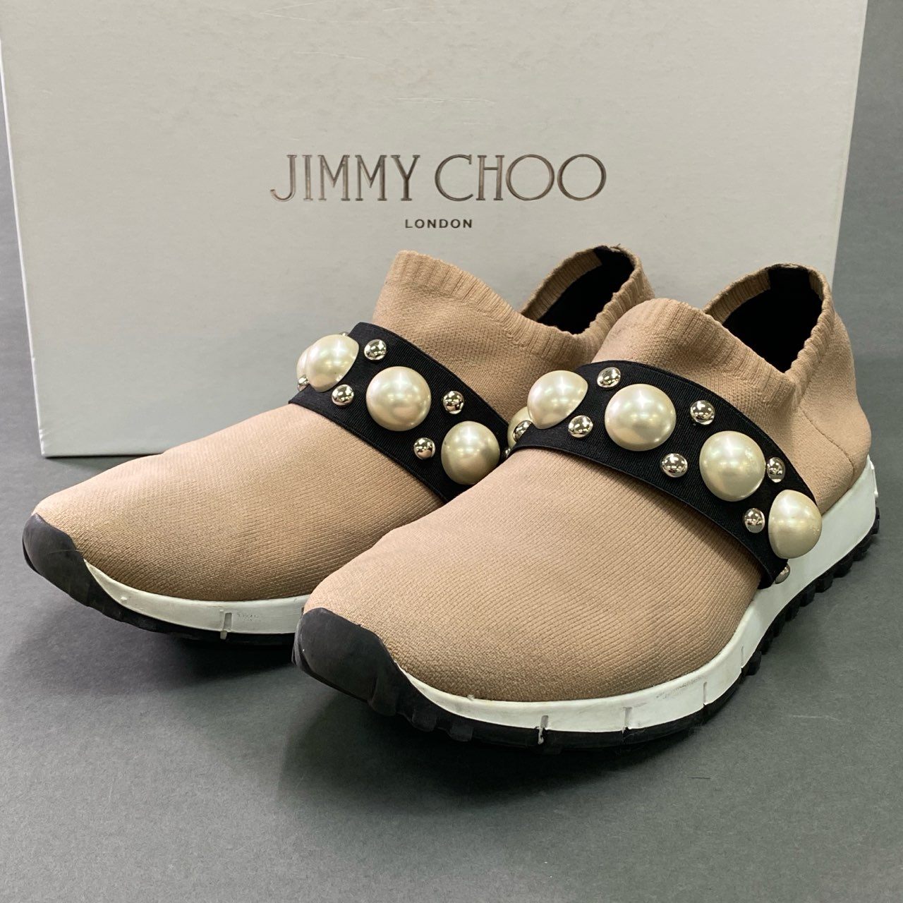 1c11 JIMMY CHOO ジミーチュウ VERONA ベローナ パールビジュー スニーカー 38 ピンク シューズ 箱付き