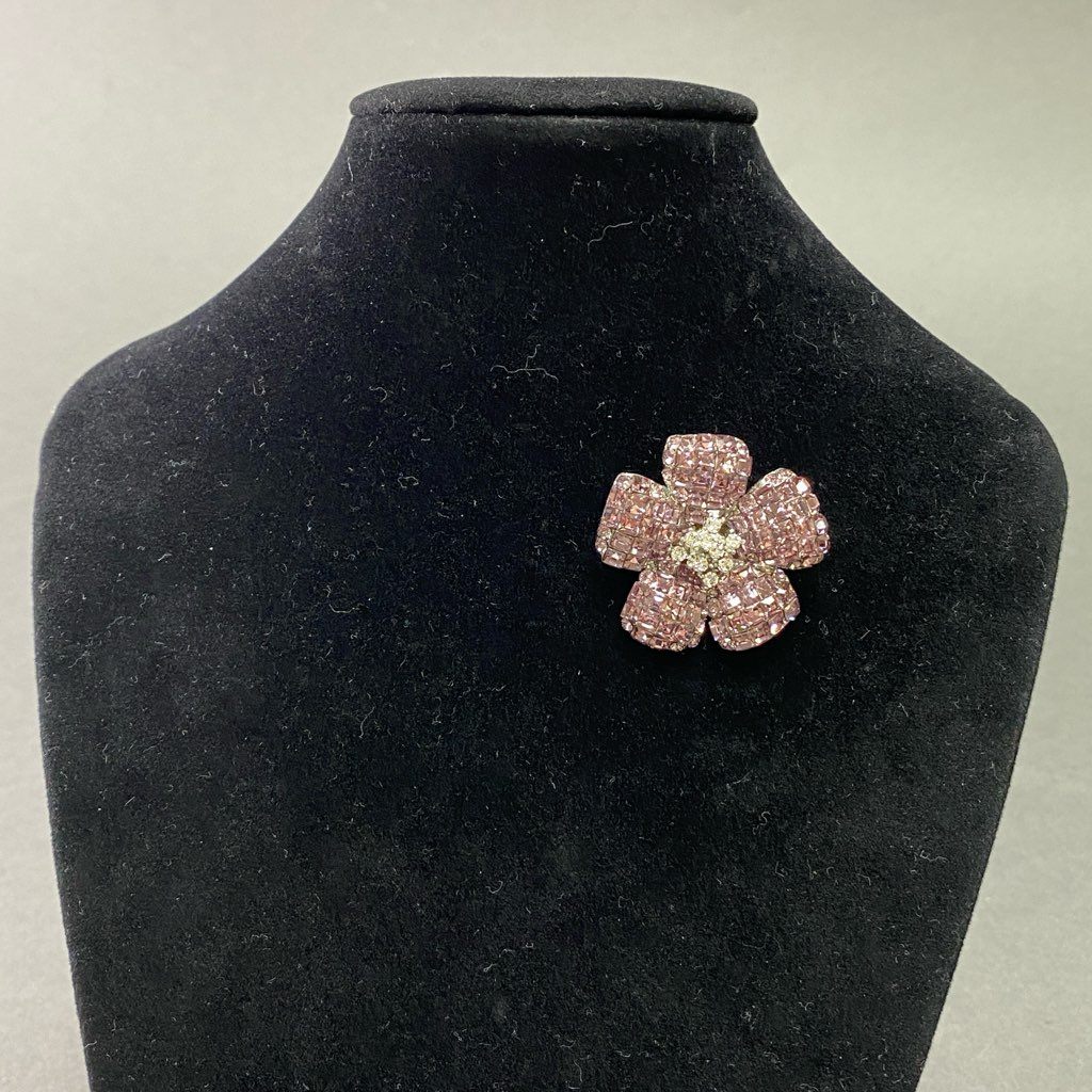 1e10 《美品》 FOXEY フォクシー ブローチ 小物 フラワーモチーフ ラインストーン ビジュー ピンク シルバー レディース