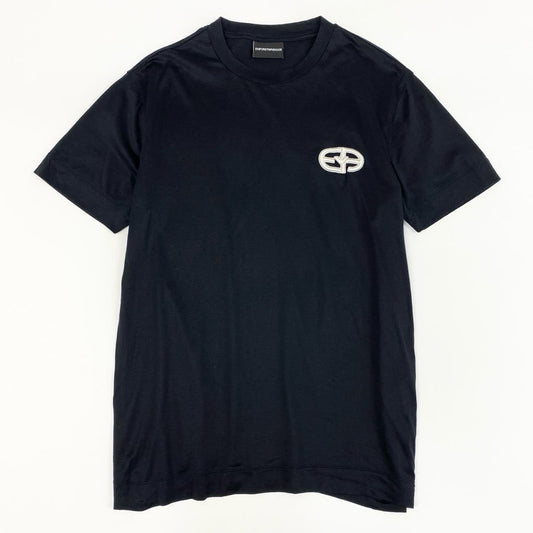 4f7 EMPORIO ARMANI エンポリオアルマーニ 半袖Tシャツ カットソー Tシャツ イーグル ロゴ刺繍 ストレッチ素材 サイズM ダークネイビー  メンズ 紳士服
