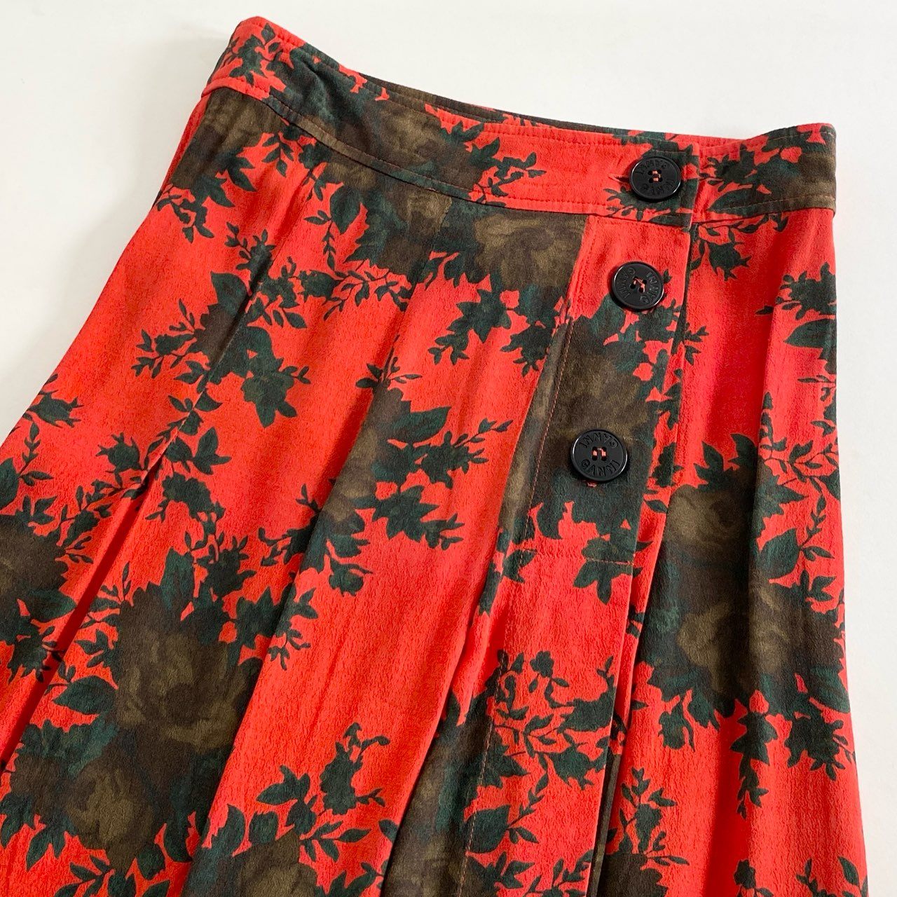 21i20 《美品》 GANNI ガニー プリントクレープスカート ロングスカート ボタニカルプリント 32-05-14-05008 34 レッド レーヨン100%