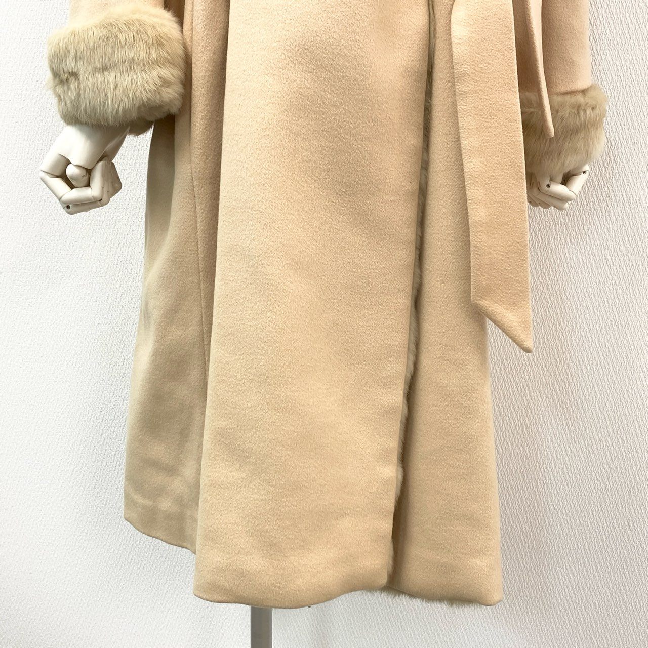 47e9 ESCADA エスカーダ カシミヤ リスファー ロングコート リアルファーコート 毛皮 34 ベージュ系 カシミア100%