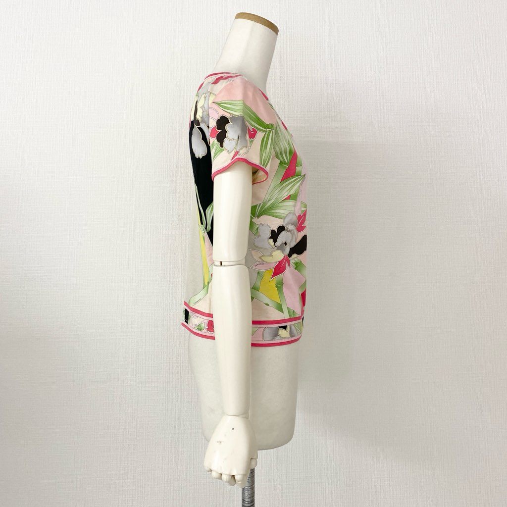 2d10-1 LEONARD レオナール 美しい花柄プリント 半袖カットソー Tシャツ トップス サイズM マルチカラー コットン100% レディース 日本製