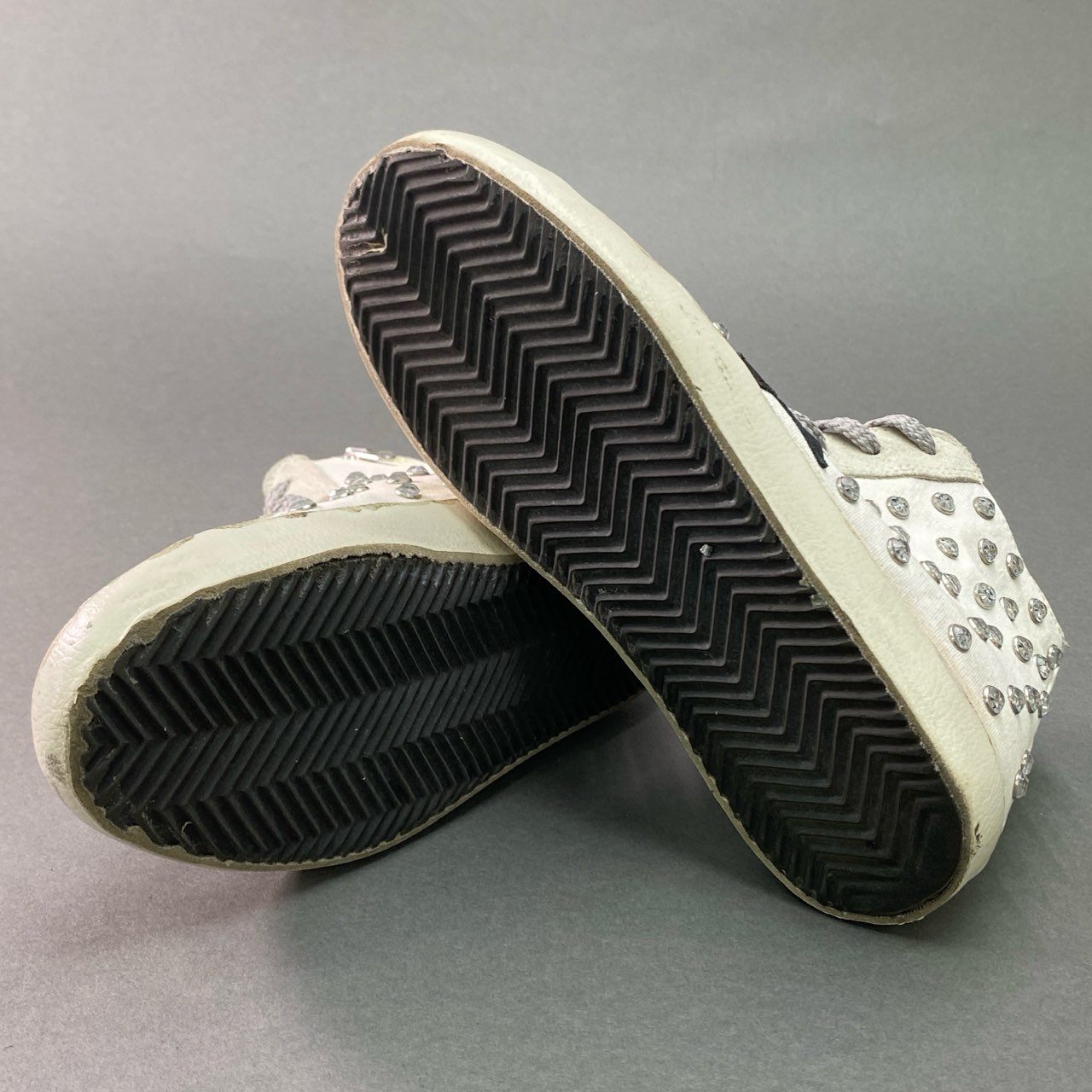 3g9 GOLDEN GOOSE ゴールデングース ヴィンテージ加工 ビジュークリスタル ハイカットスニーカー 37 ホワイト レザー ダメージ加工 Vintage シューズ