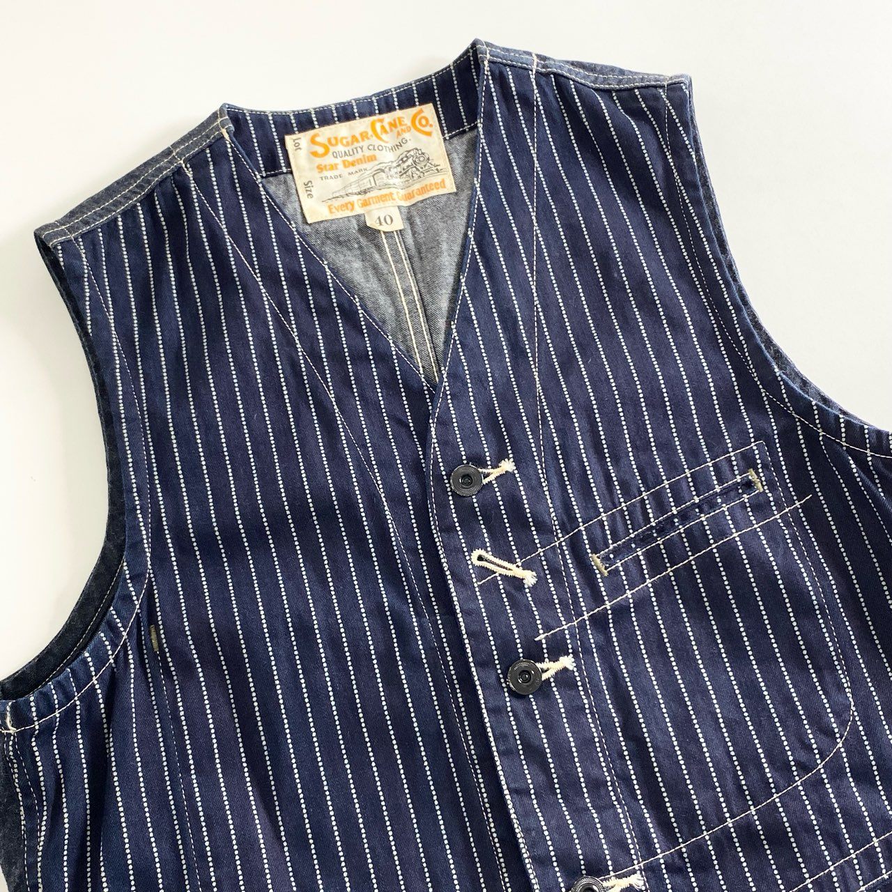 25e26 SUGAR CANE シュガーケーン ワークベスト ジレベスト ウォバッシュストライプ ネイビー コットン100% メンズ 紳士服