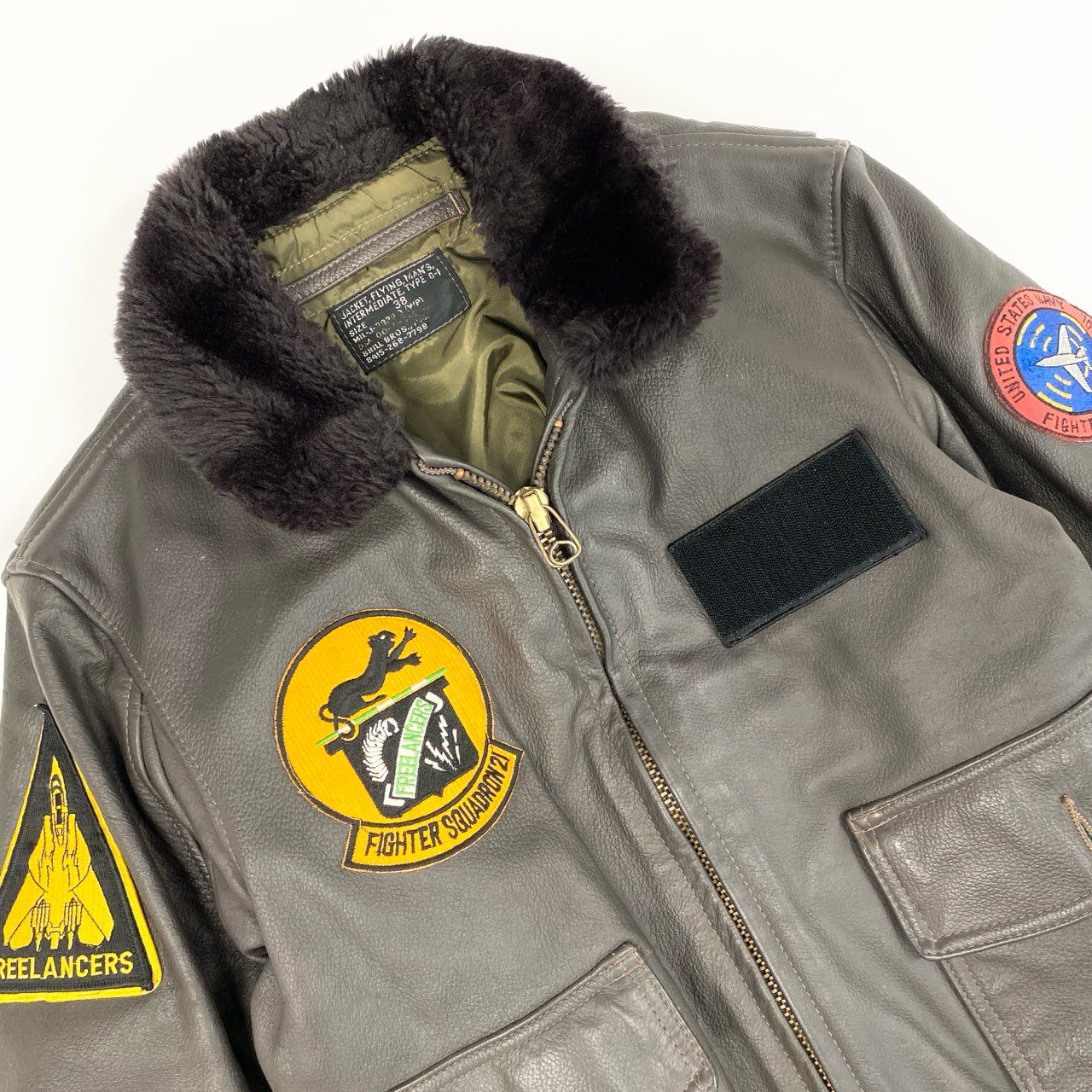 44h26 70's vintage BRILL BROS INC G-1 ワッペン フライトジャケット レザージャケット ブルゾン 71年 MIL-10077323D 38 ブラウン レザー メンズo07t