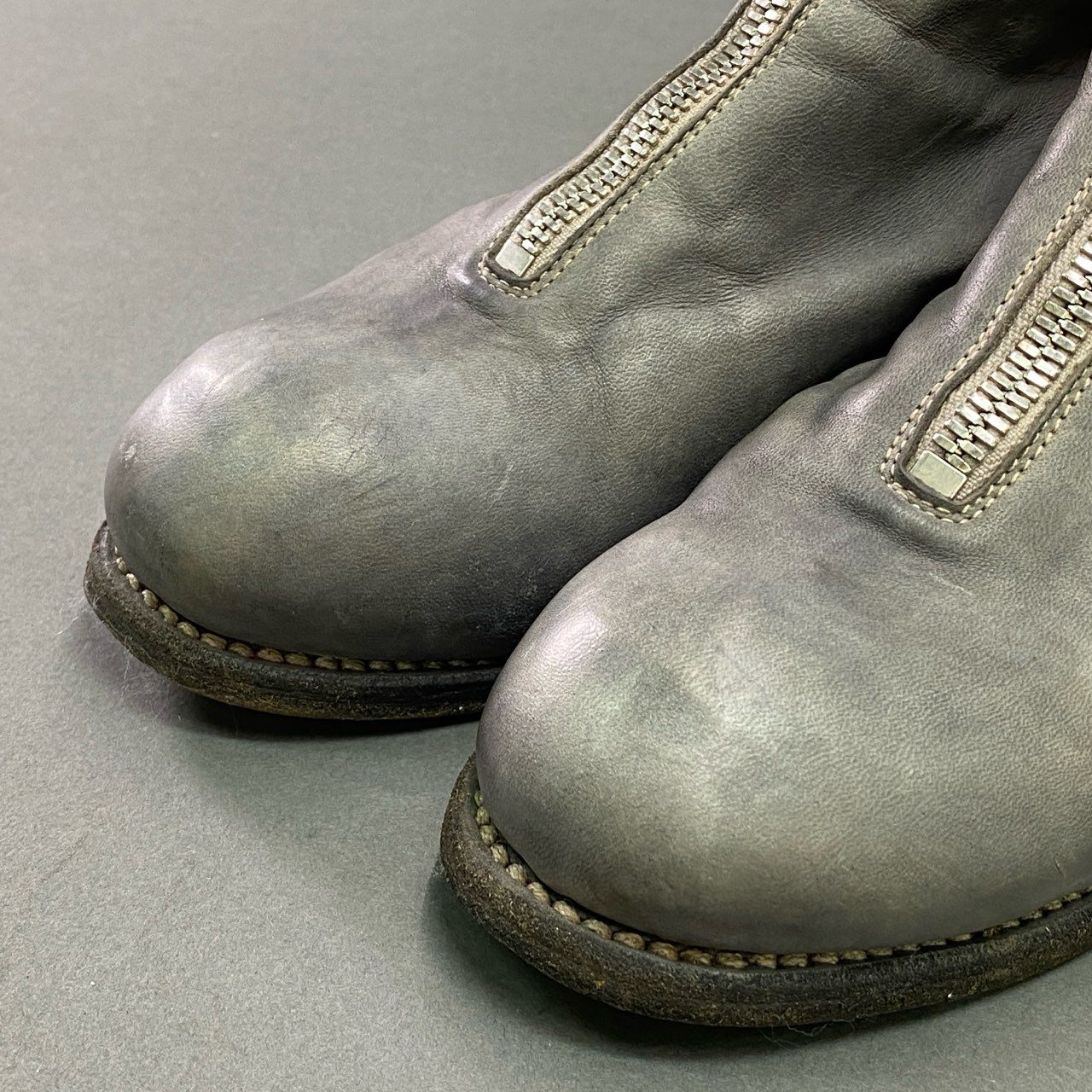 2c21 GUIDI グイディ PL1 フロントジップ ヴィンテージブーツ 37 / 24cm相当 グレー レザー 定番モデル シューズ イタリア製