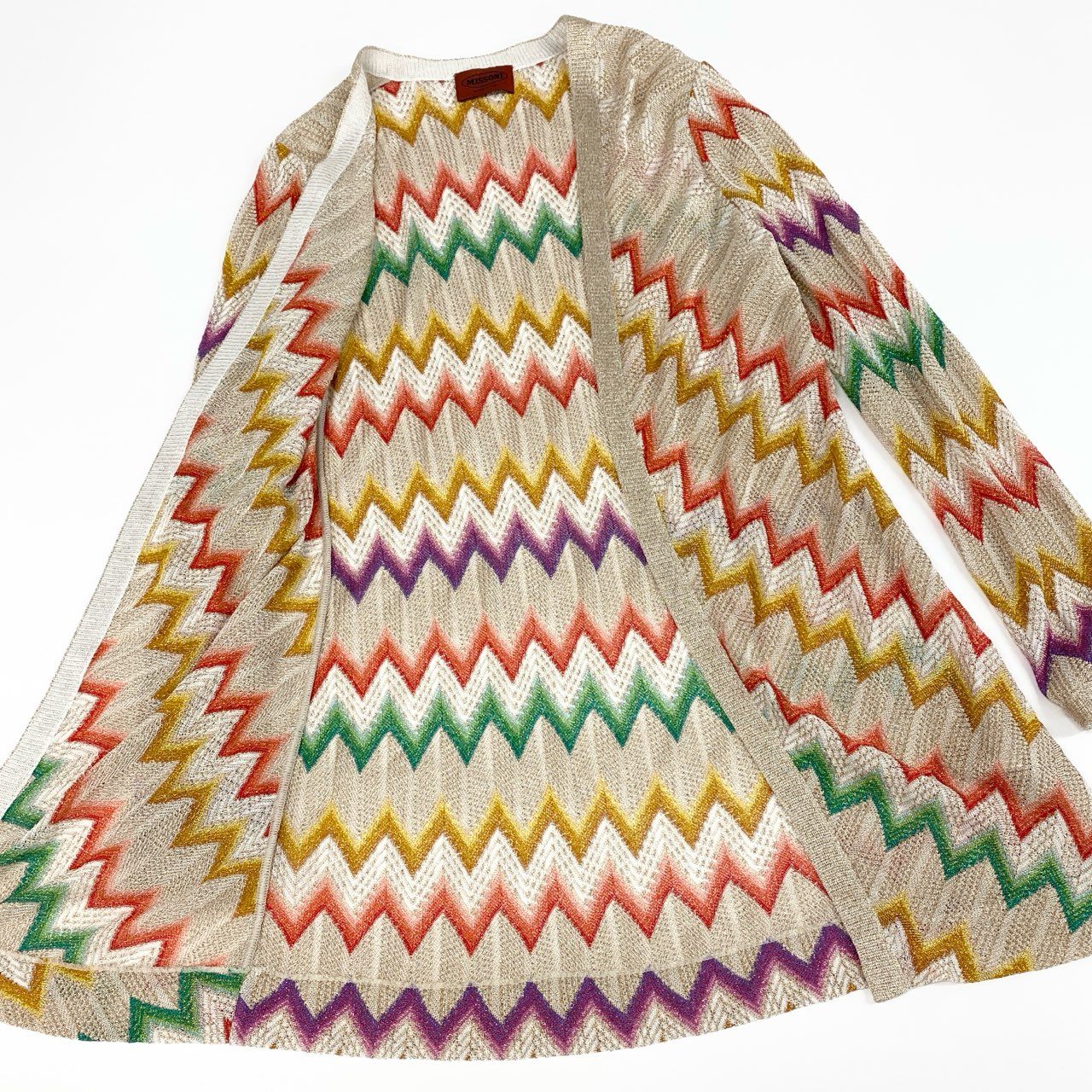 59e7 【イタリア製】MISSONI ミッソーニ ラメ入り 薄手ニットカーディガン サマーニット 羽織 サイズ38 マルチカラー レディース 女性用 春夏トップス