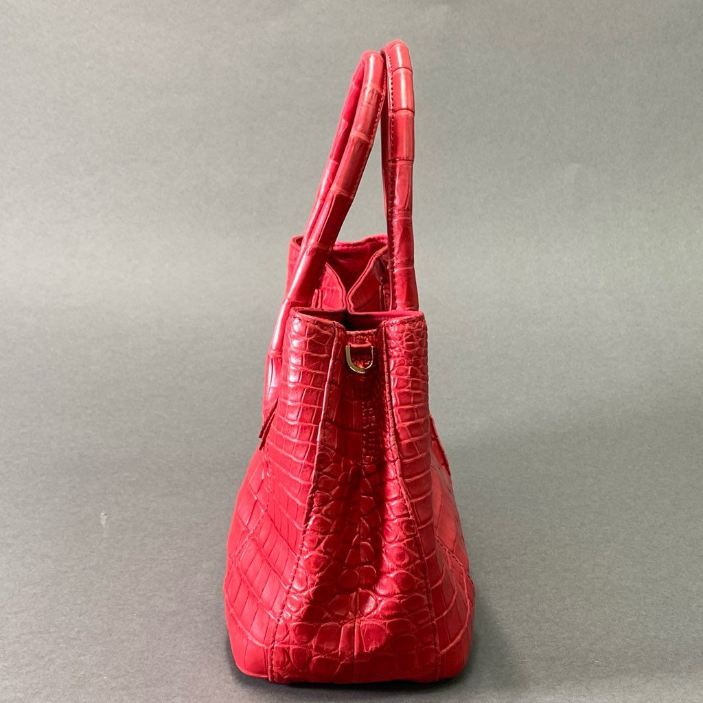 De18 【極美品】JRA認定 LEATHER JEWELS Crystal Reptiles レザージュエルズ レッド クロコダイルレザー 2way ハンドバッグ ショルダーバッグ レディース 女性用 鞄