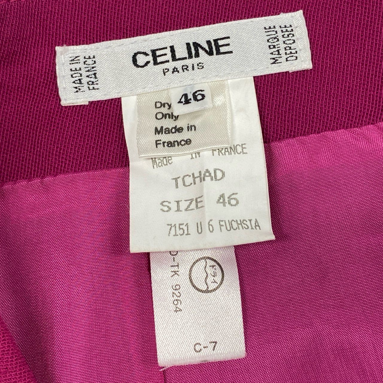 43b20 Vintage CELINE セリーヌ サークルロゴ ゴールド金具 タイトスカート 膝丈 46 ピンク ウール フランス製 大きいサイズu02t