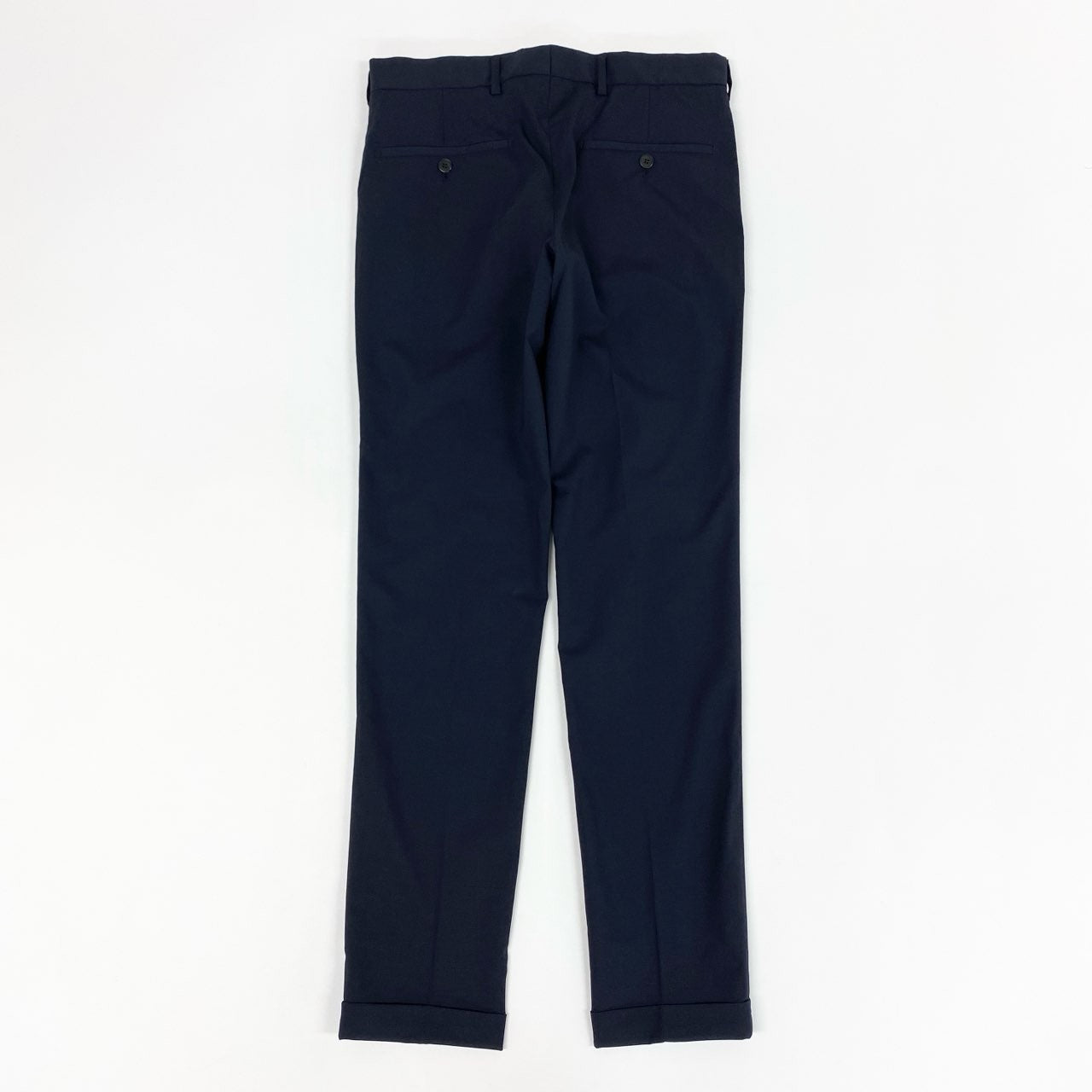 35k28④ 《美品》 PRADA プラダ イタリア製 スラックスパンツ テーパードパンツ バージンウール混 伸縮ストレッチ◎ ビジネス 通年 DNA559 44 ネイビー