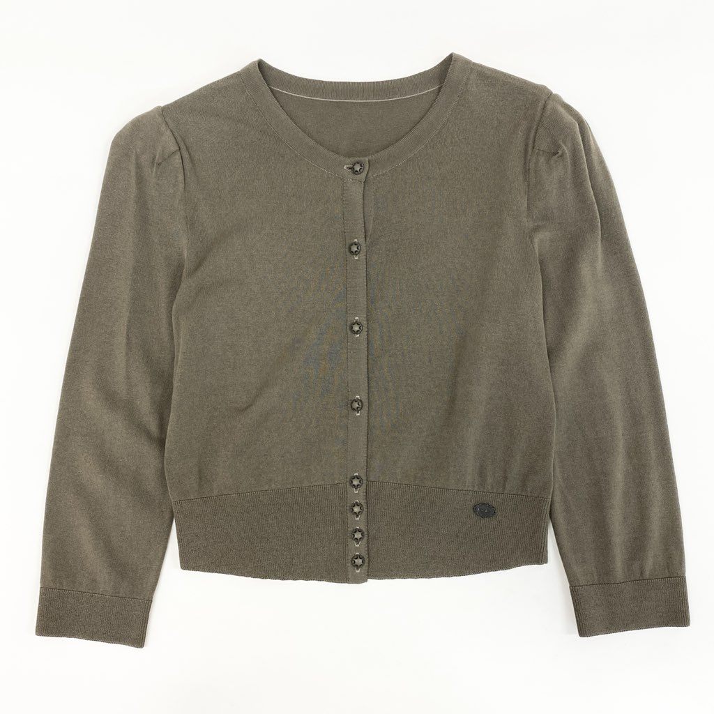 20d6 《美品》 FOXEY NEW YORK フォクシーニューヨーク ニットカーディガン ボレロカーディガン トップス 33180 サイズ38 カーキ系 レディース 日本製
