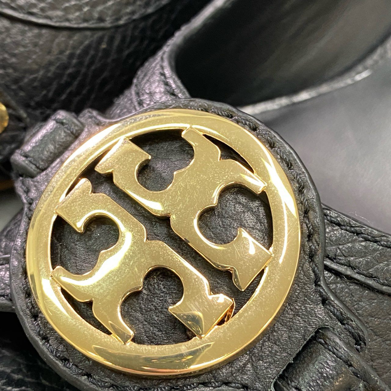 5c18 TORY BURCH トリーバーチ オープントゥ ウェッジソール パンプス ヒール シューズ サンダル 6.5M ブラック レザー