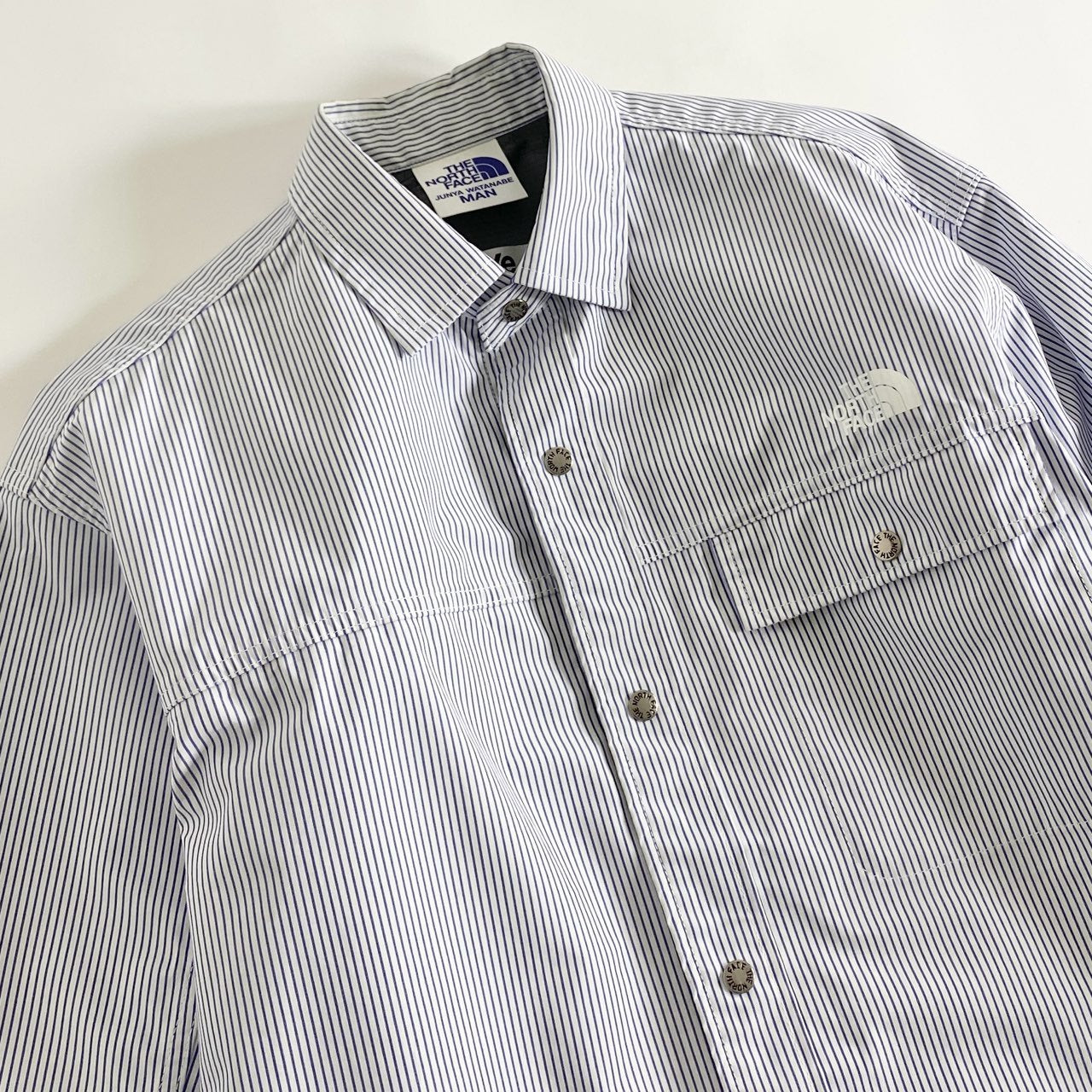 82j4 eYe COMME des GARCONS JUNYA WATANABE MAN THE NORTH FACE ジュンヤワタナベ ノースフェイス 22SS 耐久防風性ラミネート加工シャツジャケット ストライプ WI-B906 L ブルー