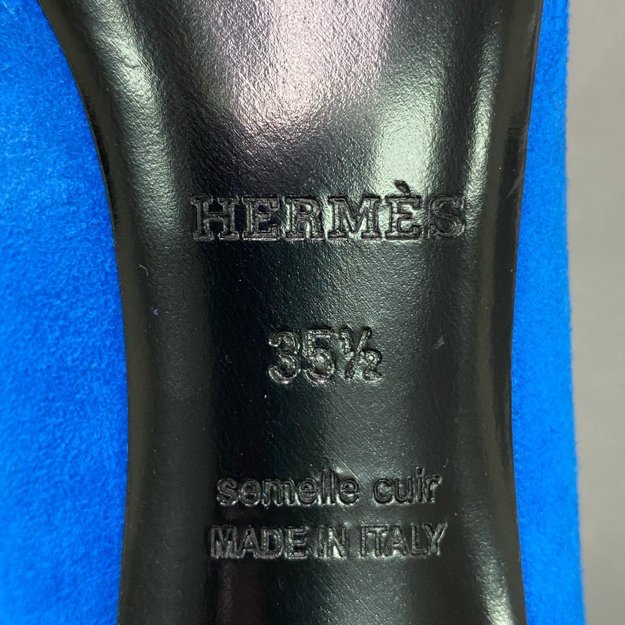 3c10 HERMES エルメス オープントゥ スエードパンプス 35 1/2 ブルー スウェードレザー イタリア製 シューズ サンダル