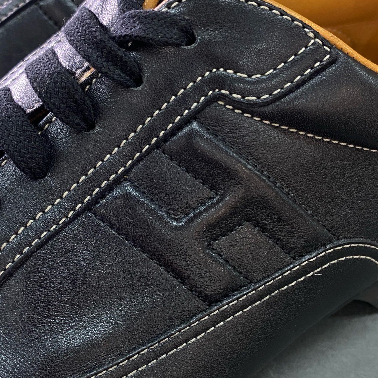 6b7 HERMES エルメス クイック レザースニーカー 43 1/2 ブラック Leather シューズ イタリア製