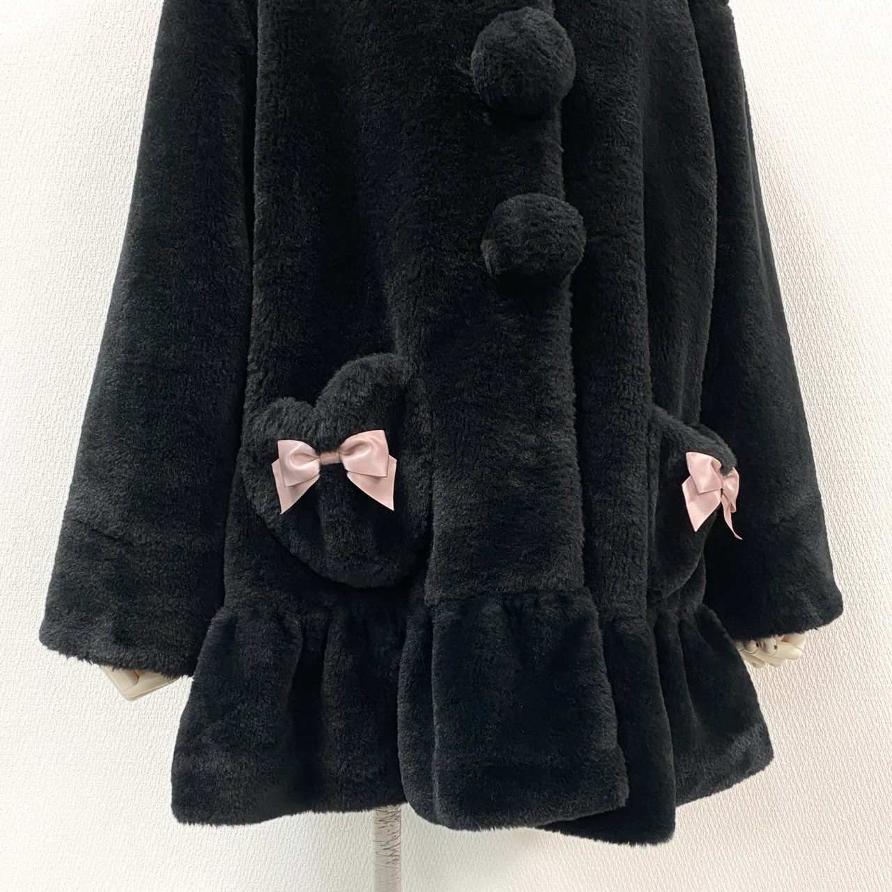 18f20 SECRET HONEY シークレットハニー うさ耳 リボンファーコート 2 ブラック バニー ボア うさぎ ゴシック