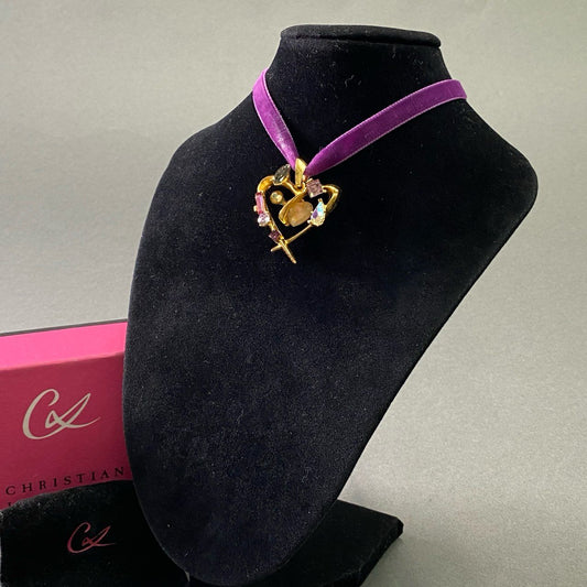 f9 CHRISTIAN LACROIX クリスチャンラクロワ ラインストーン ハートモチーフ チョーカー ネックレス ゴールド レディース コスチームジュエリー