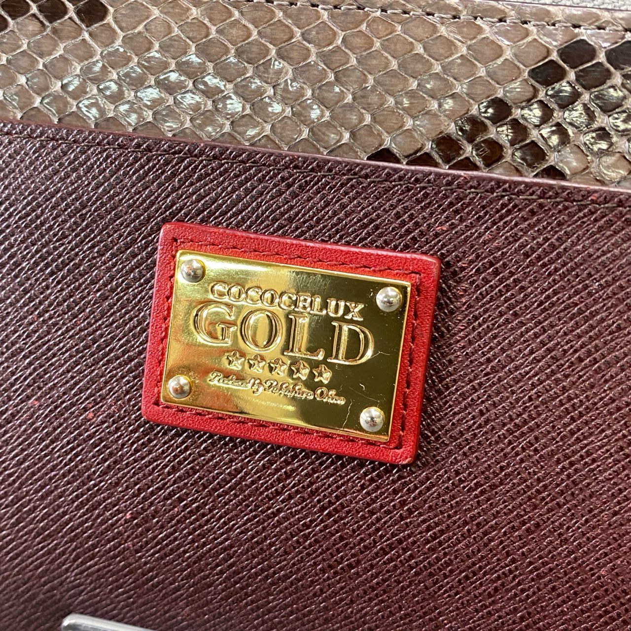 g29《美品》 COCOCELUX GOLD ココセリュクス ゴールド チェーン パイソンウォレット グレー ボルドー レザー エキゾチック ポーチ バッグ