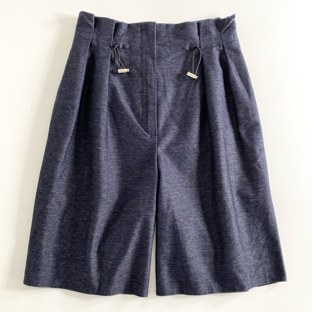 11d14 《美品》 Rene ルネ キュロットパンツ デニム 膝下丈 ハーフパンツ ウエストコード付き 6925010 サイズ34 インディゴブルー レディース 春