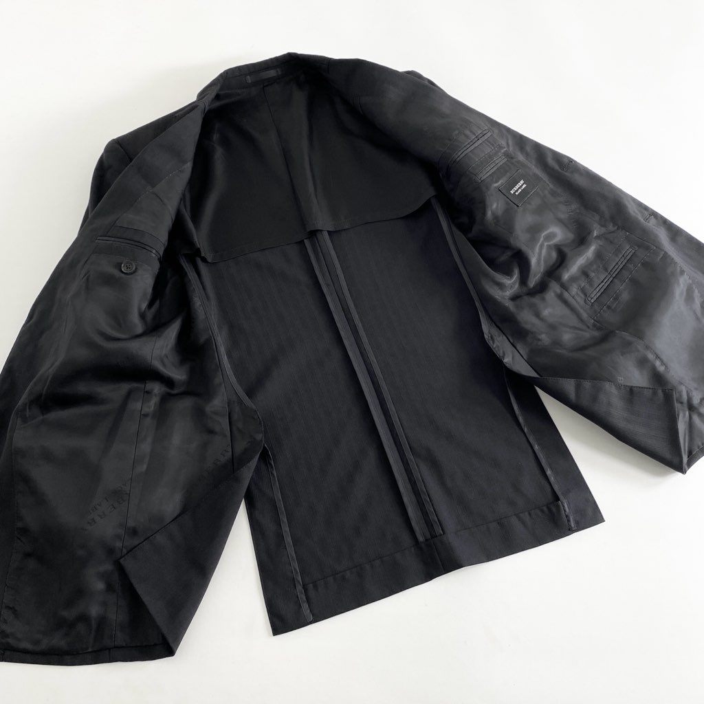 83h27 BURBERRY BLACK LABEL バーバリーブラックレーベル スリーピース シングルスーツ ビジネススーツ セットアップ D1H06-702-09 サイズ92-76-170 38R ブラック ストライプ 羊毛100% メンズ