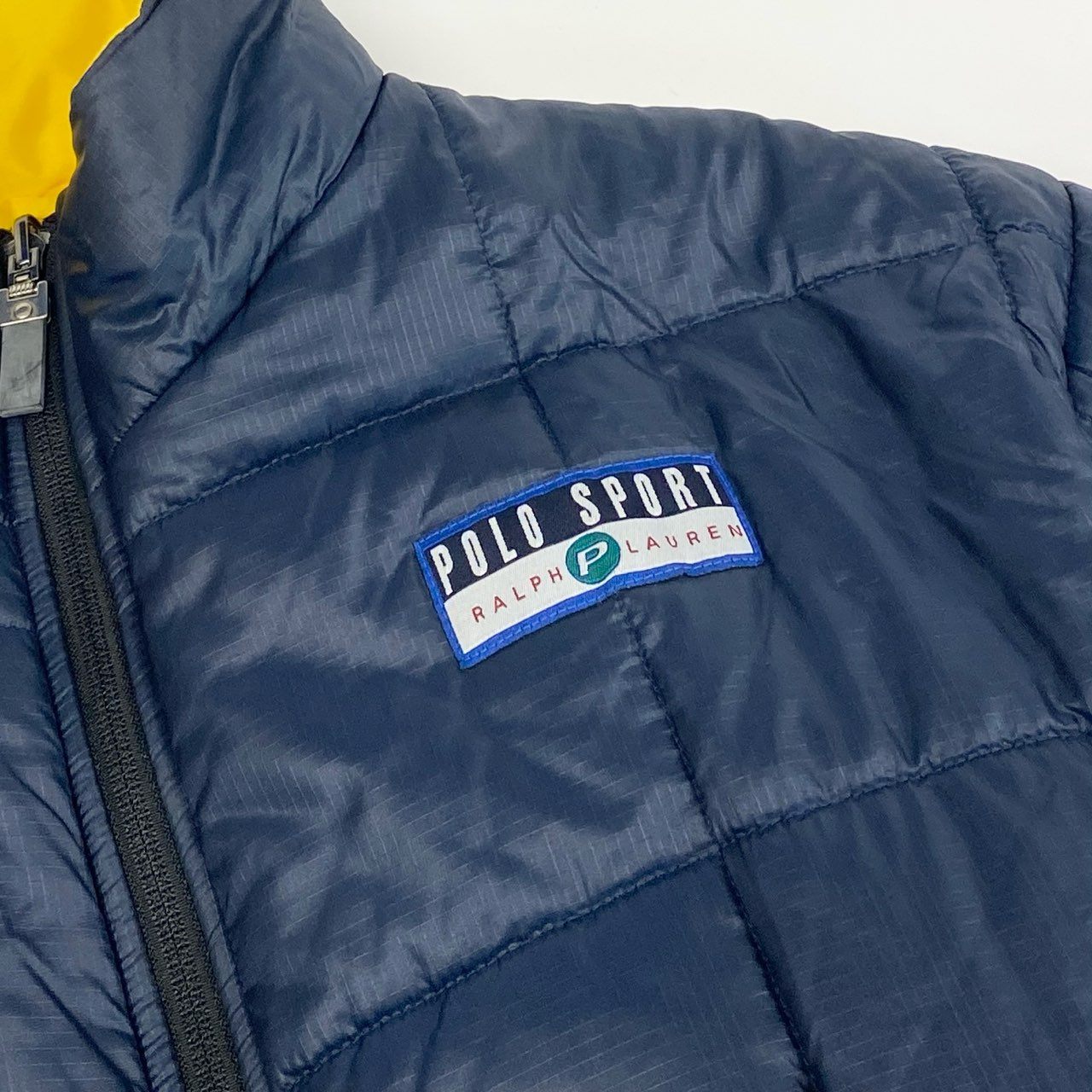 3a27 POLO RALPH LAUREN ポロラルフローレン 90’s リバーシブル ハーフジップ 中綿ジャケット L イエロー ネイビー アノラック Vintage ヴィンテージ 冬