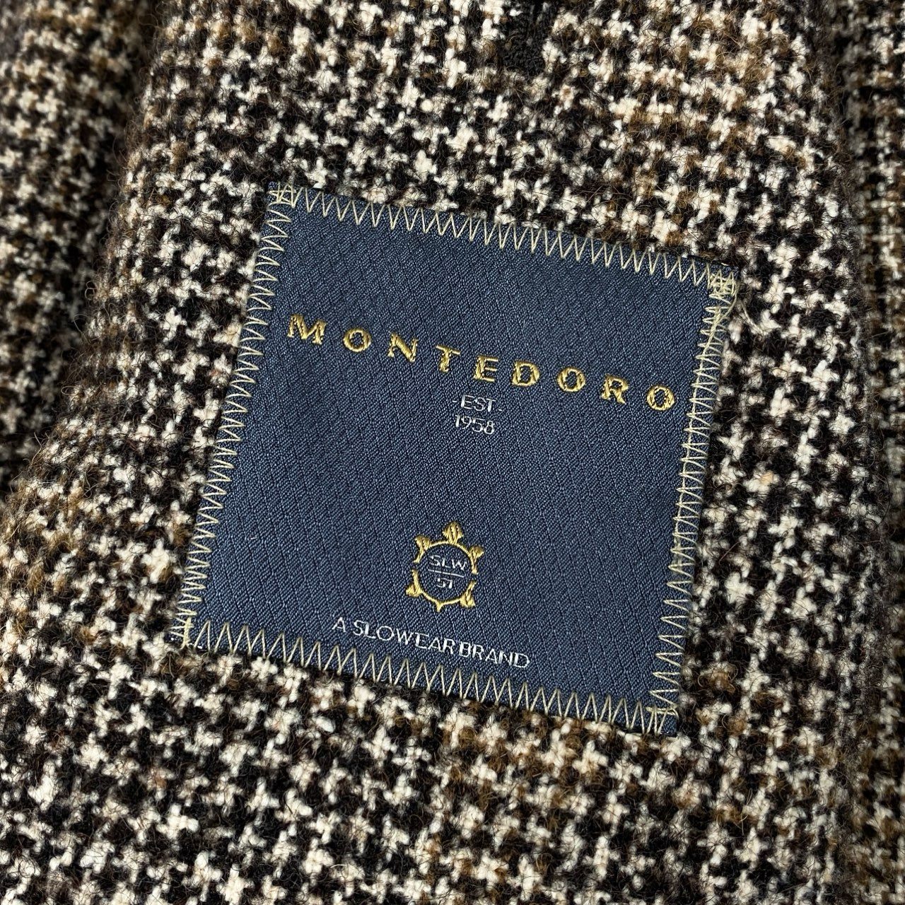 17e7 MONTEDORO モンテドーロ アルパカ モヘア 千鳥格子 クラシックPコート サイズ44 裏起毛 ツイード ブラウン メンズ 男性用 アウター クラシコ