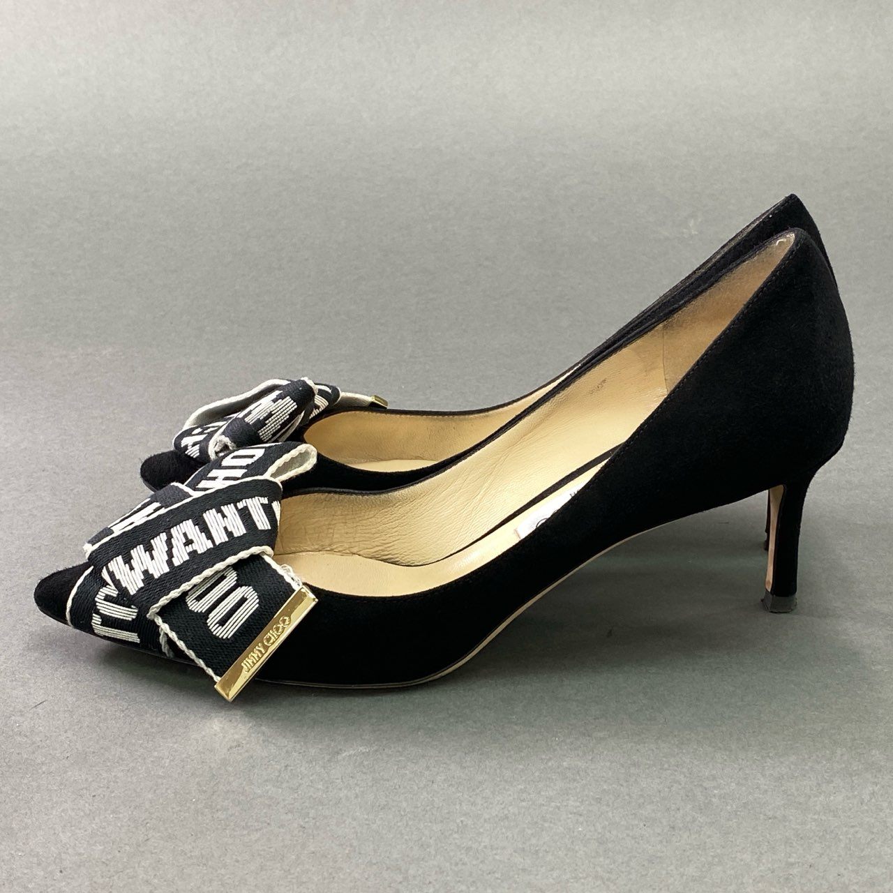 2d21 JIMMY CHOO ジミーチュウ Tegan ティーガン リボンパンプス 39 ブラック スエード シューズ イタリア製